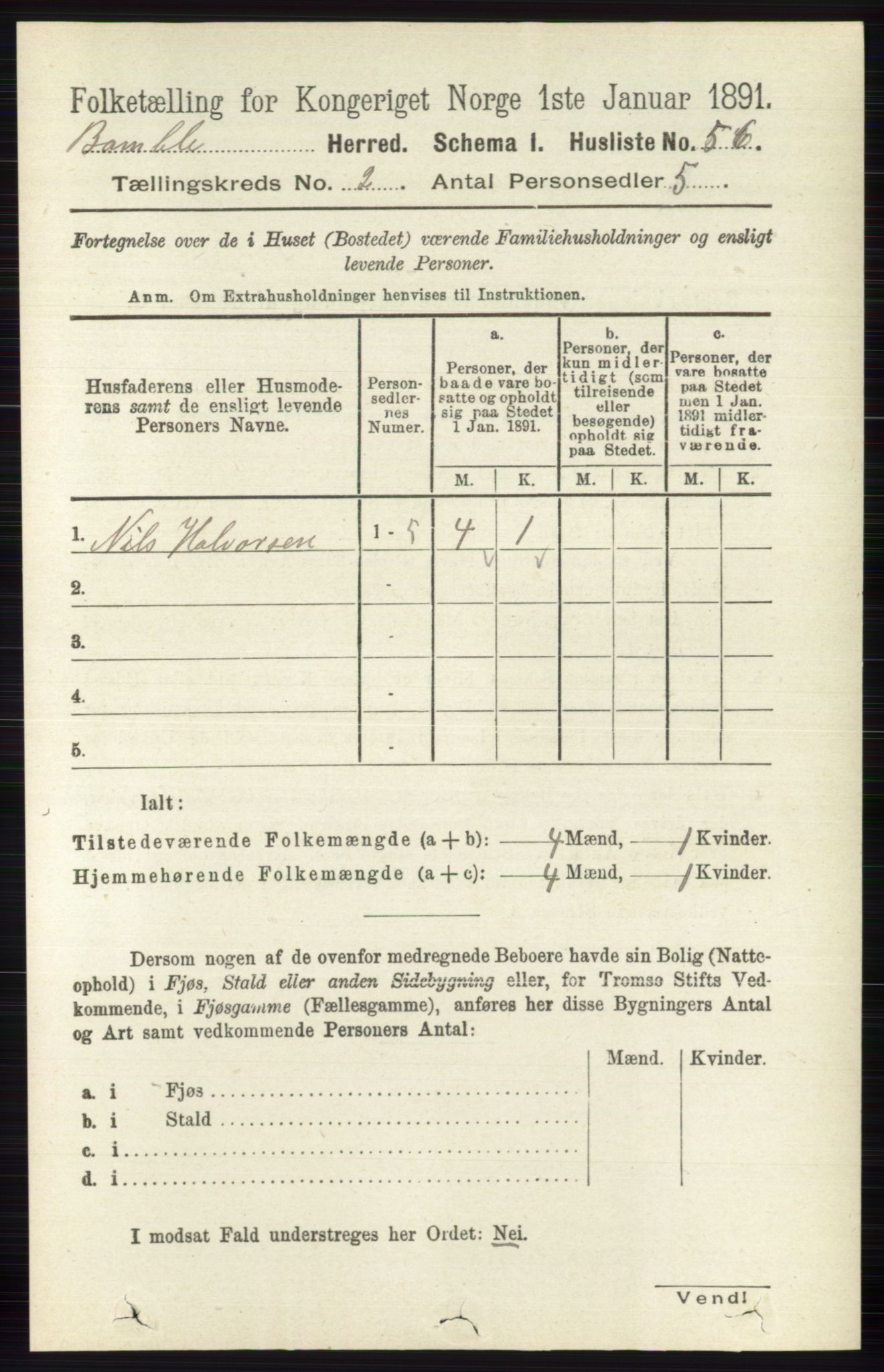 RA, 1891 census for 0814 Bamble, 1891, p. 997