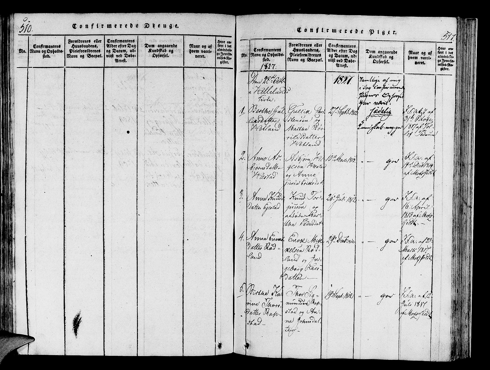 Helleland sokneprestkontor, AV/SAST-A-101810: Parish register (official) no. A 4, 1815-1834, p. 510-511