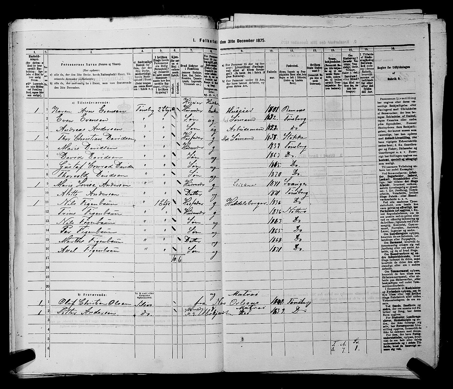 SAKO, 1875 census for 0705P Tønsberg, 1875, p. 518