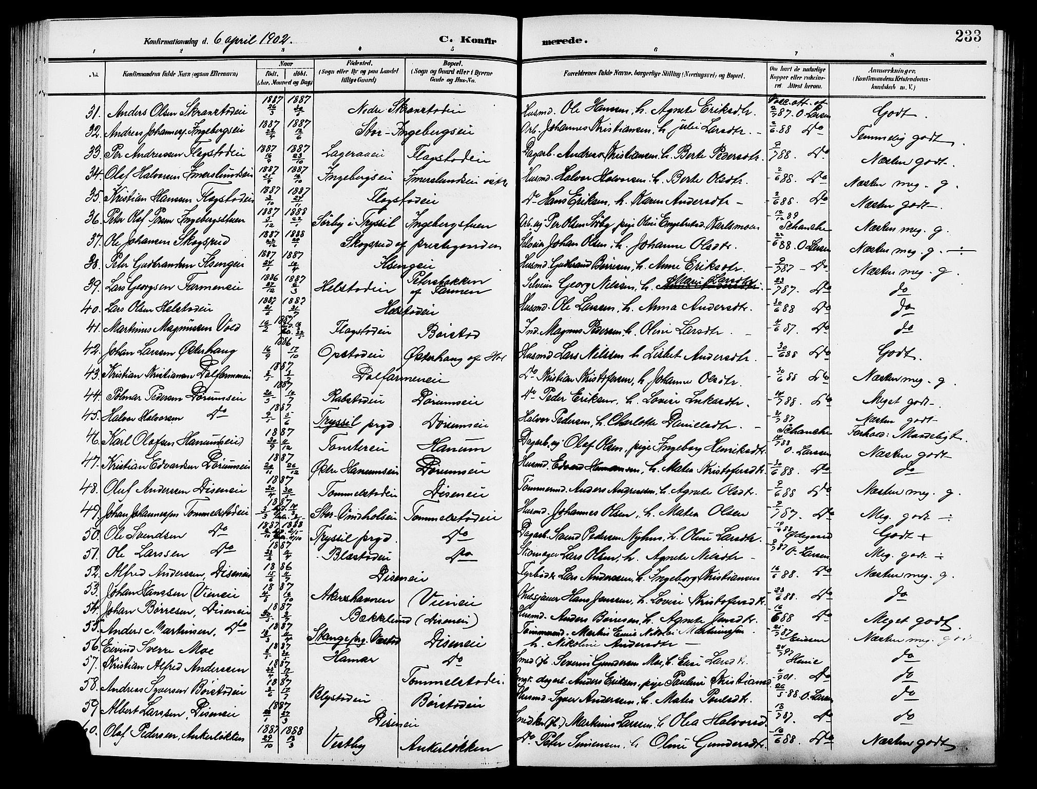 Vang prestekontor, Hedmark, AV/SAH-PREST-008/H/Ha/Hab/L0014: Parish register (copy) no. 14, 1896-1914, p. 233