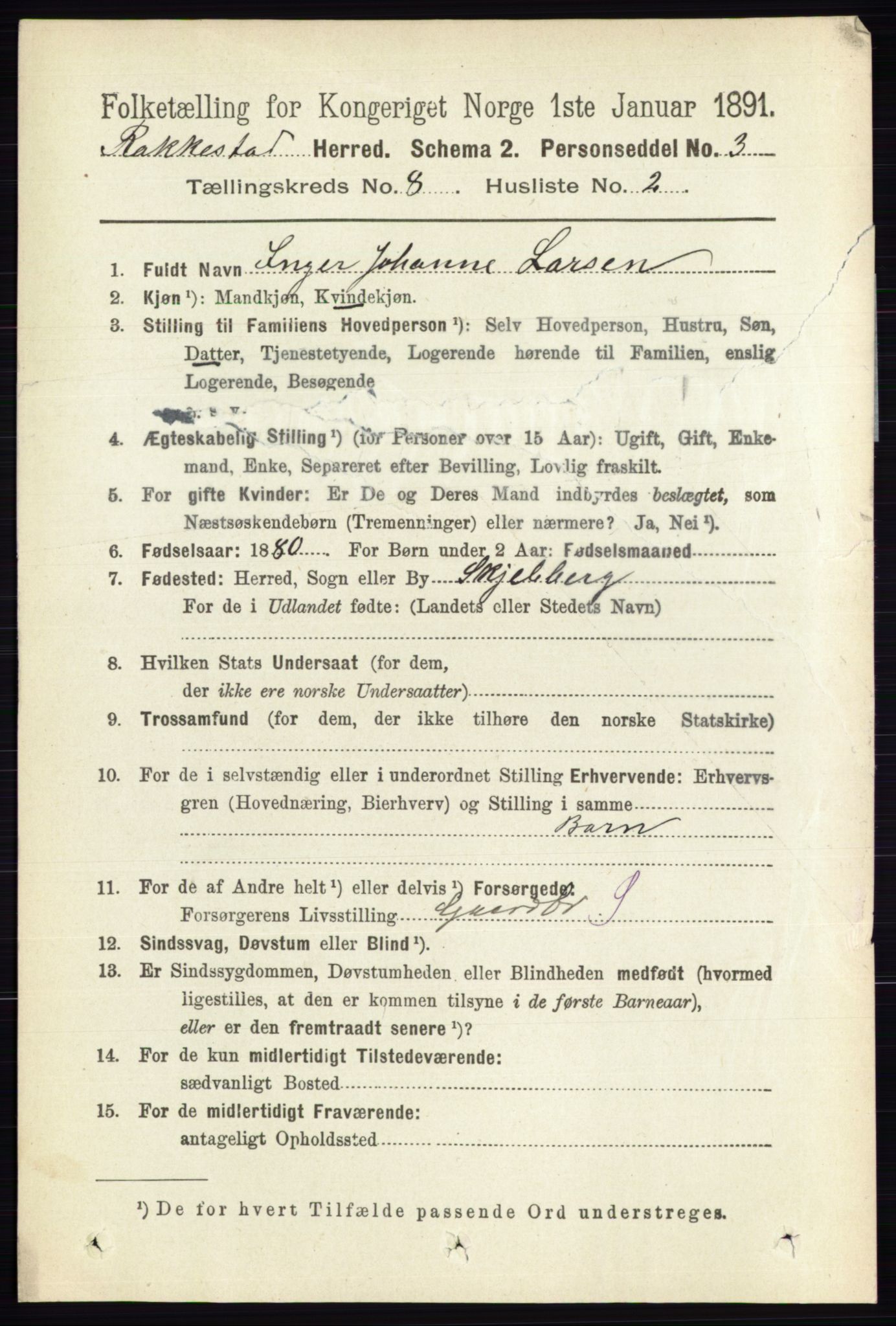 RA, 1891 census for 0128 Rakkestad, 1891, p. 3637