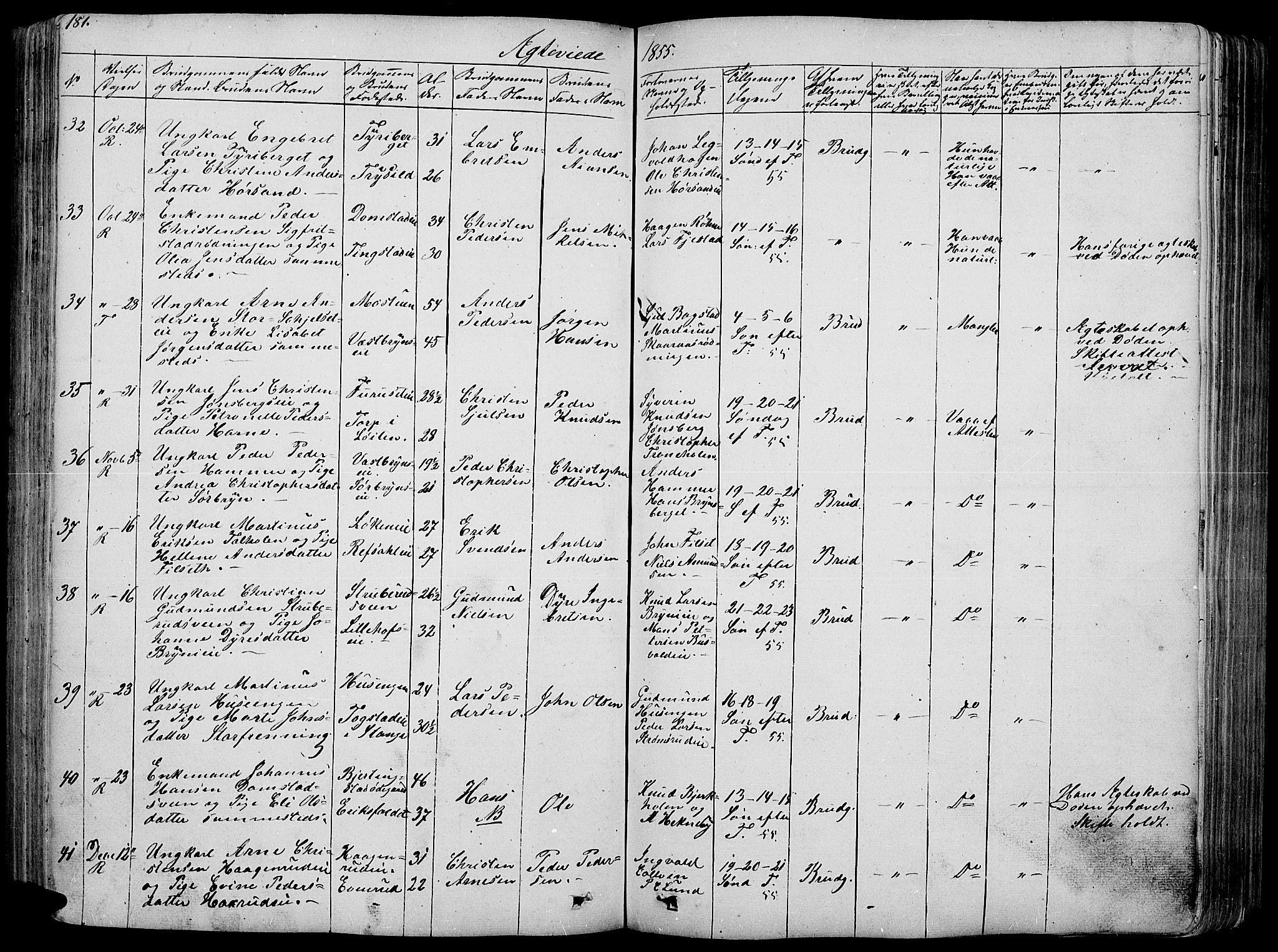 Romedal prestekontor, SAH/PREST-004/L/L0009: Parish register (copy) no. 9, 1846-1866, p. 181
