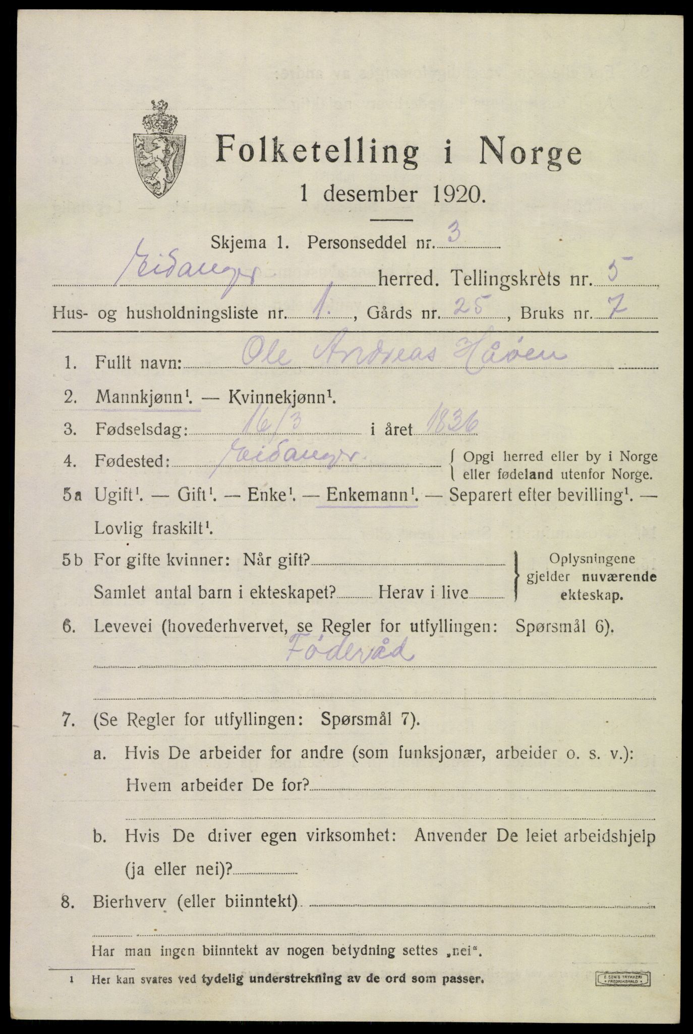 SAKO, 1920 census for Eidanger, 1920, p. 5012