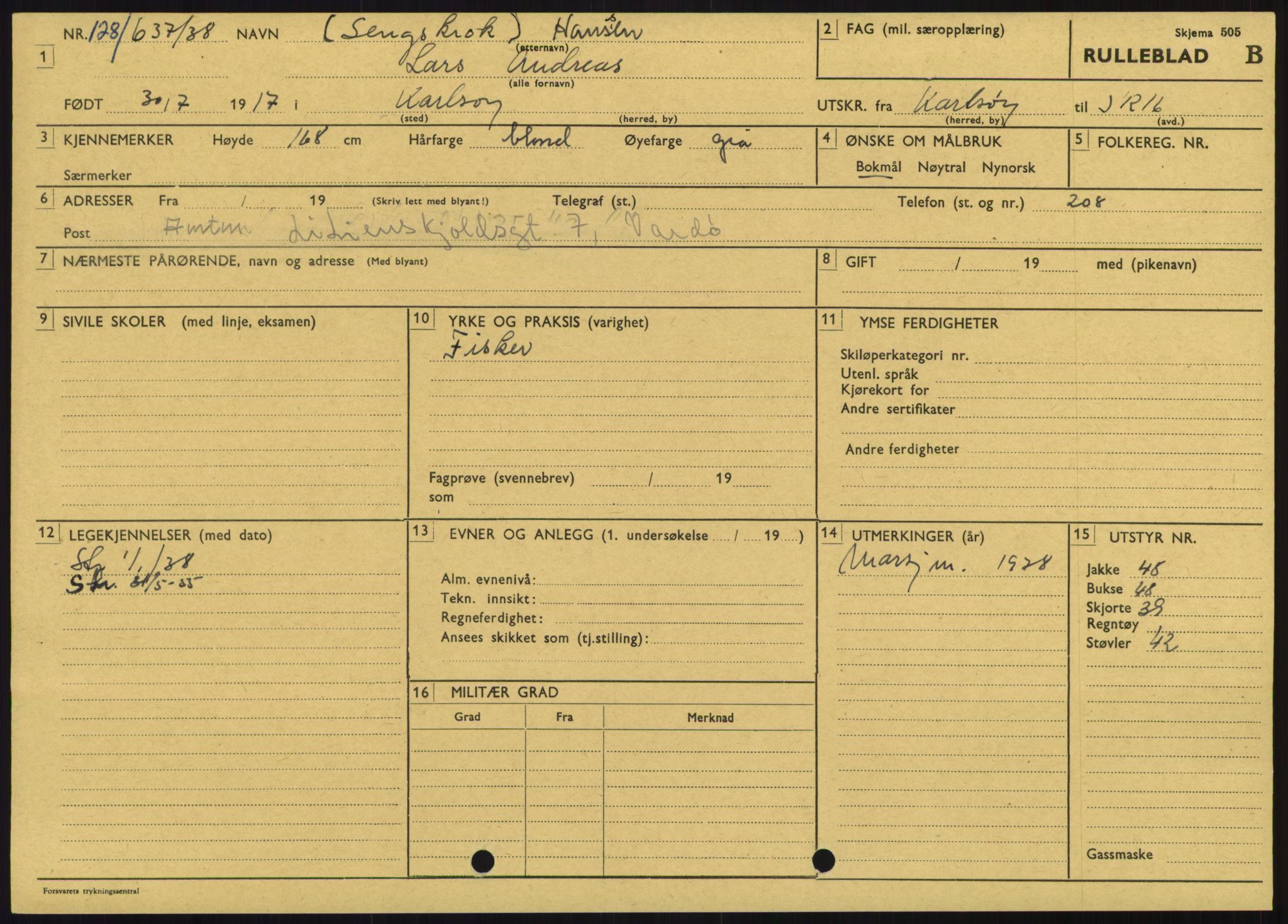 Forsvaret, Varanger bataljon, AV/RA-RAFA-2258/1/D/L0446: Rulleblad for menige født 1917-1919, 1917-1919, p. 60