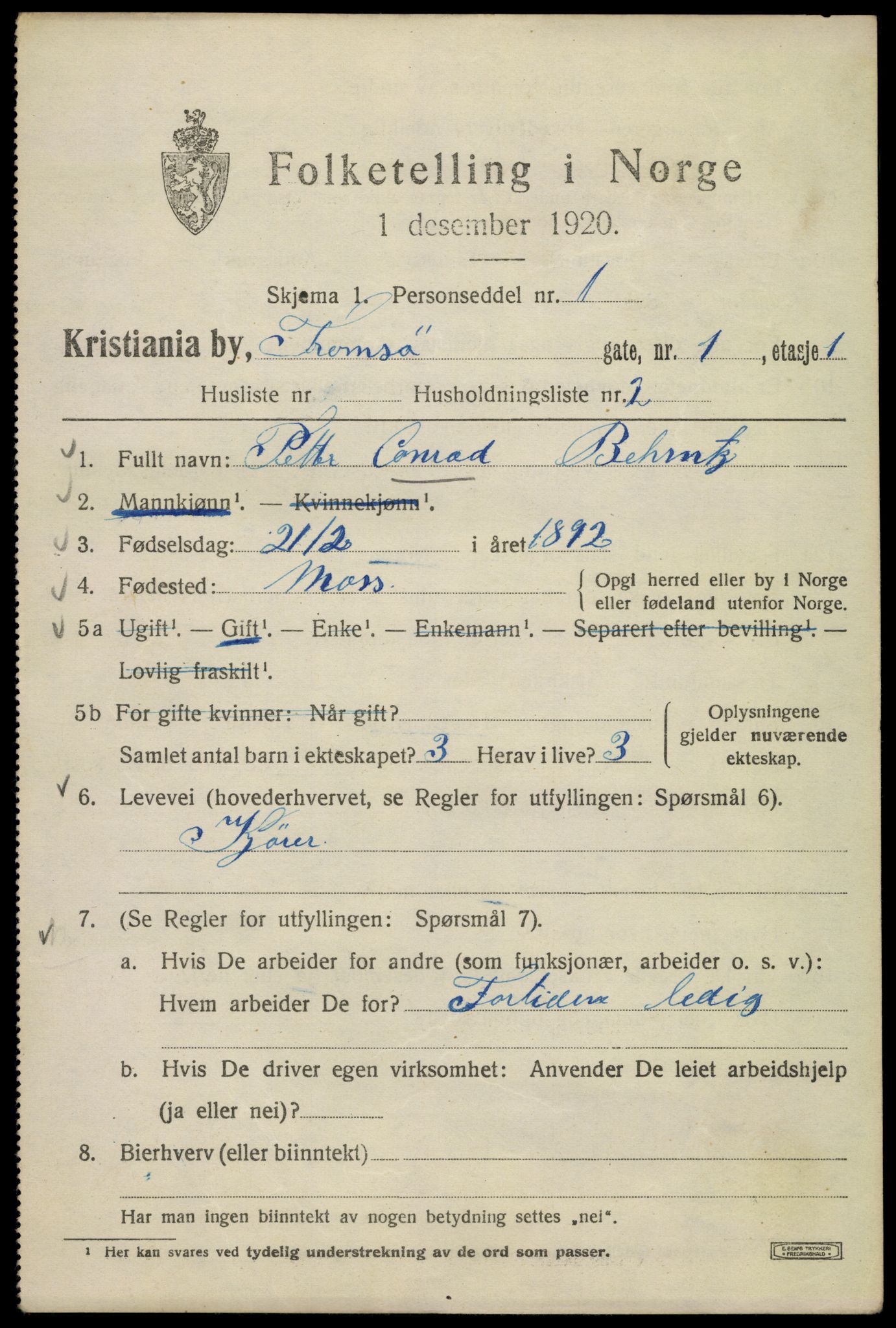 SAO, 1920 census for Kristiania, 1920, p. 597013