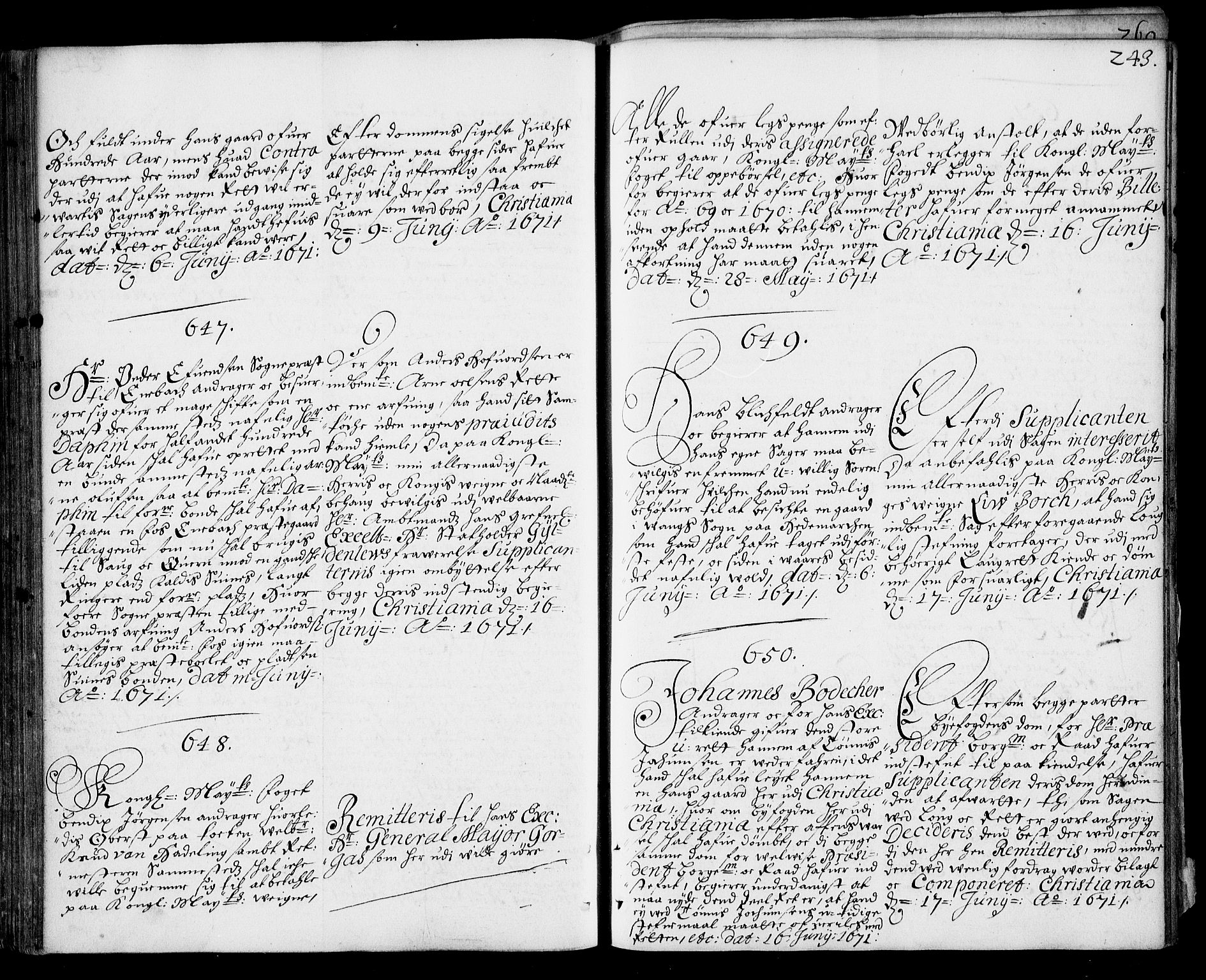 Stattholderembetet 1572-1771, AV/RA-EA-2870/Ad/L0002: Supplikasjons- og resolusjonsprotokoll, 1669-1671, p. 242b-243a