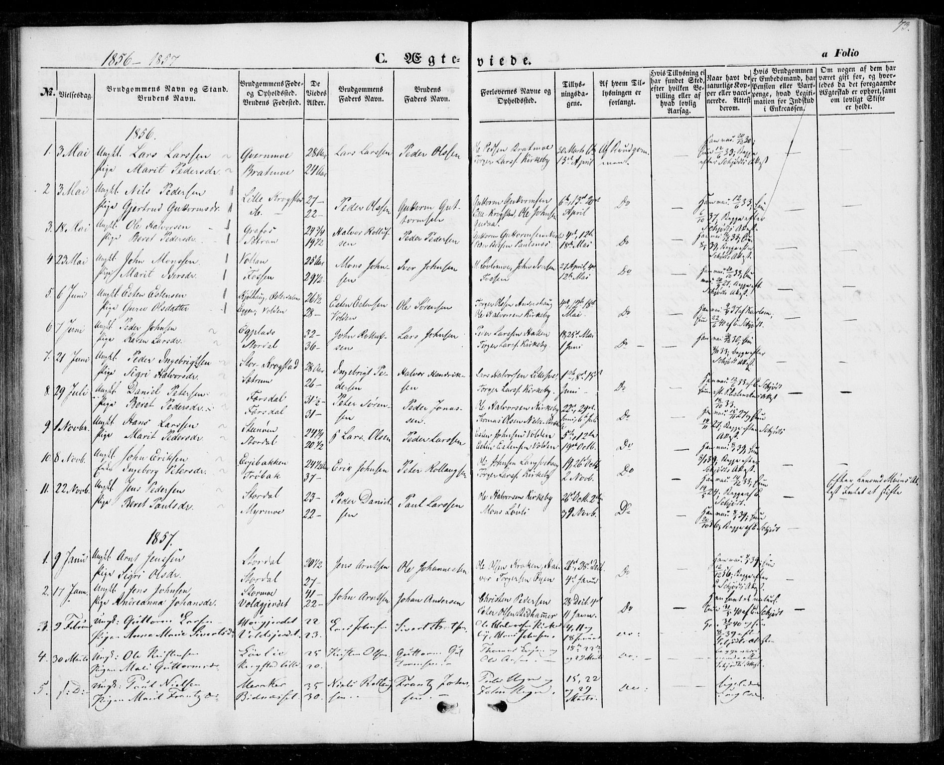 Ministerialprotokoller, klokkerbøker og fødselsregistre - Nord-Trøndelag, SAT/A-1458/706/L0040: Parish register (official) no. 706A01, 1850-1861, p. 73