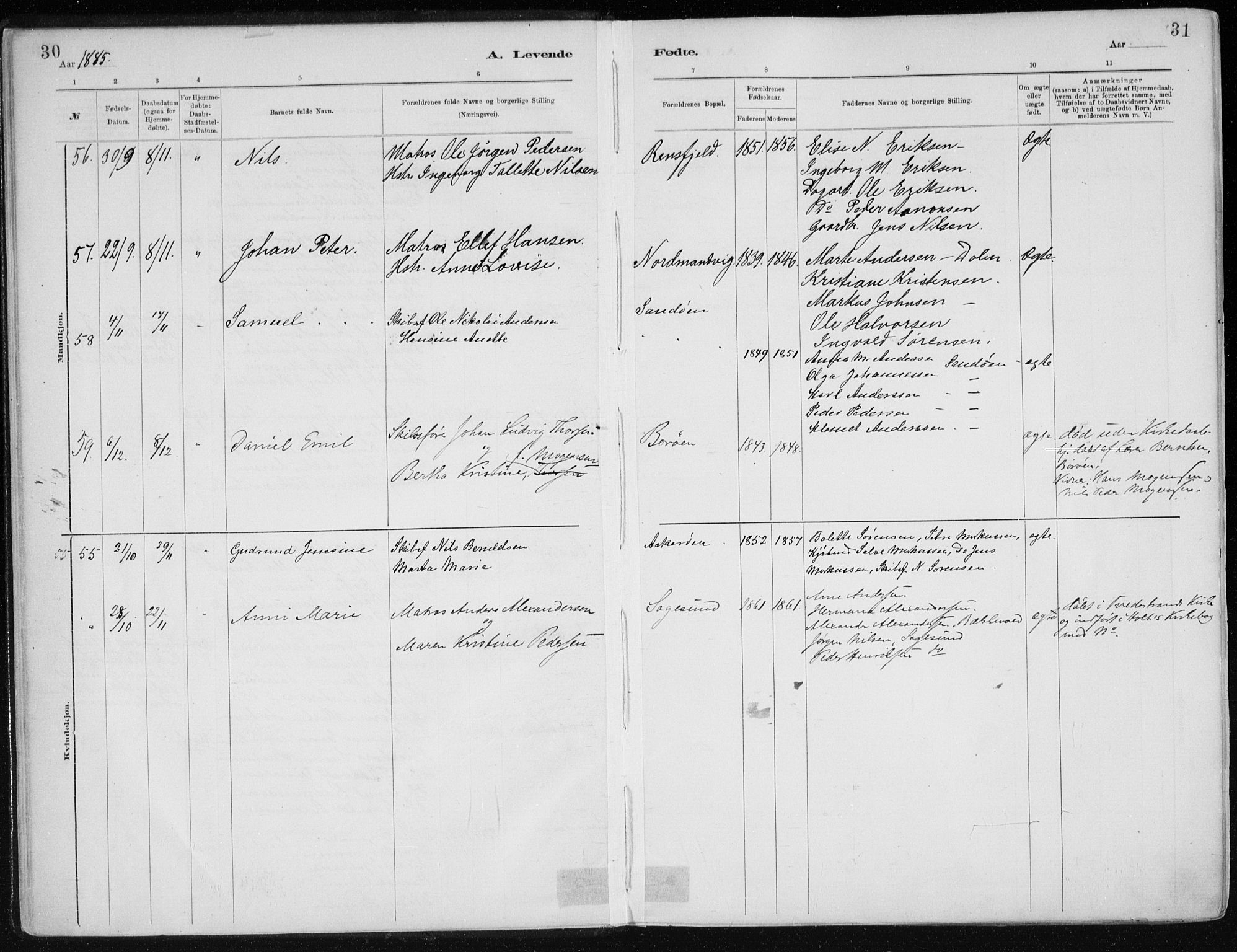 Dypvåg sokneprestkontor, SAK/1111-0007/F/Fa/Faa/L0008: Parish register (official) no. A 8, 1885-1906, p. 30-31