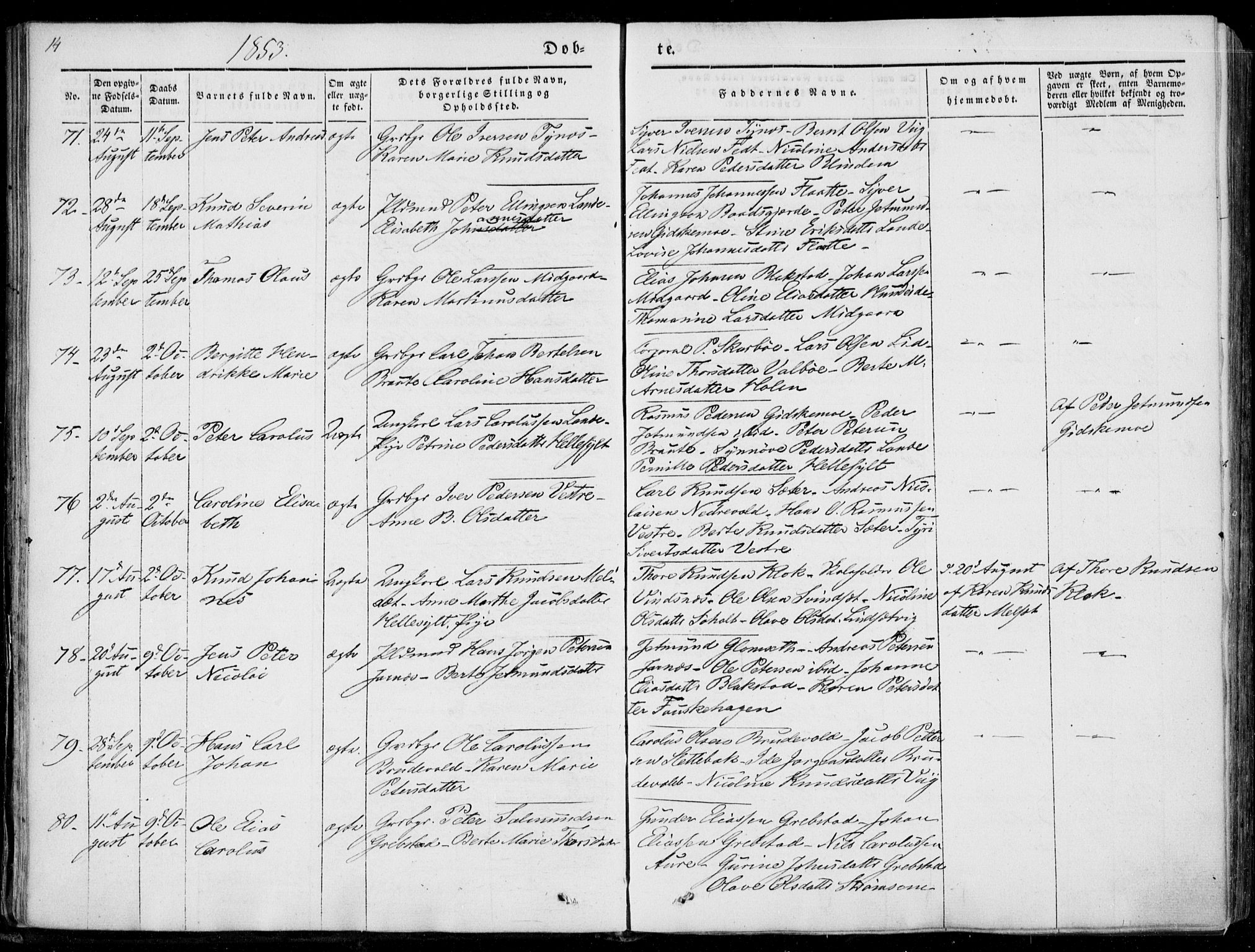 Ministerialprotokoller, klokkerbøker og fødselsregistre - Møre og Romsdal, AV/SAT-A-1454/522/L0313: Parish register (official) no. 522A08, 1852-1862, p. 14