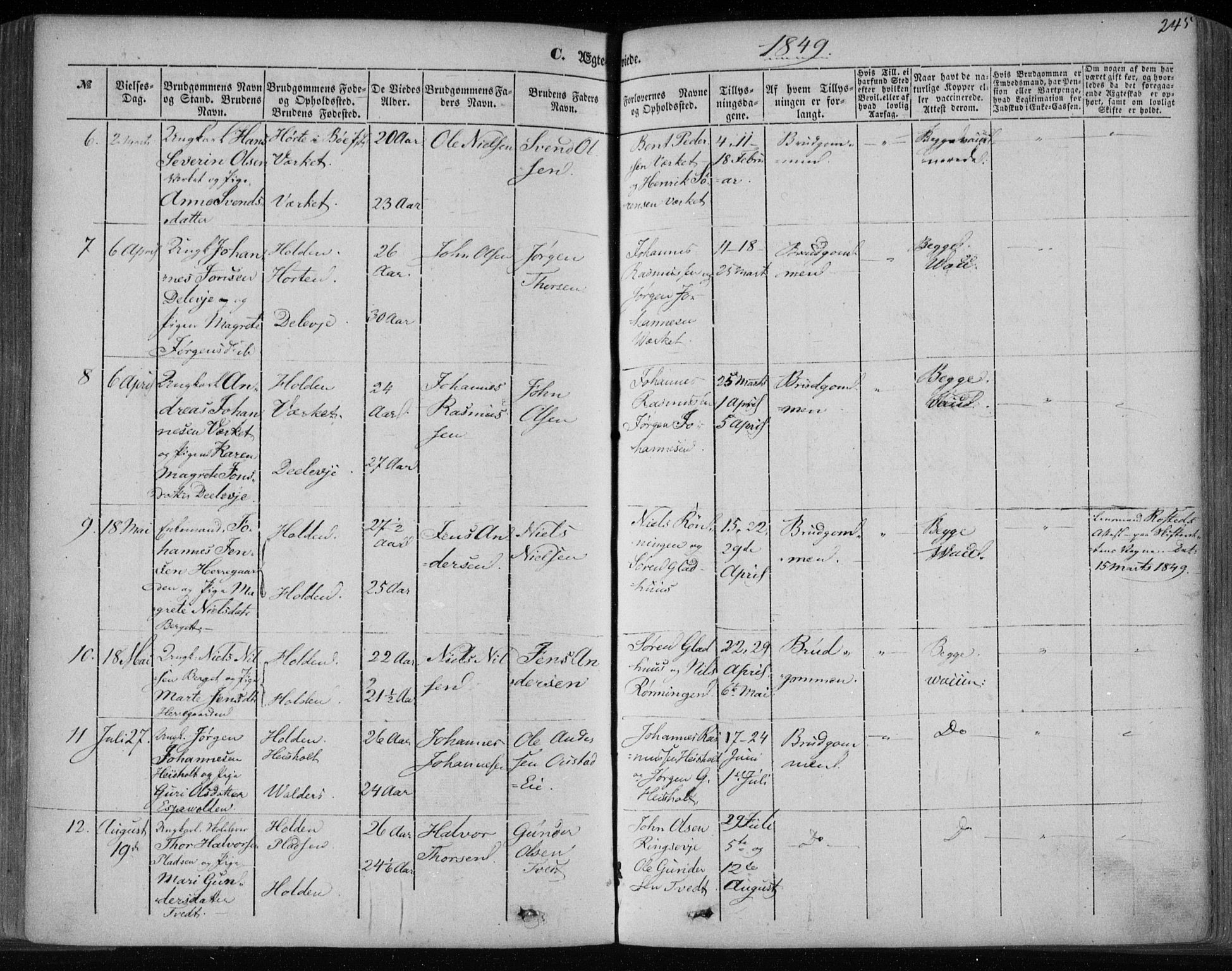 Holla kirkebøker, SAKO/A-272/F/Fa/L0005: Parish register (official) no. 5, 1849-1860, p. 245