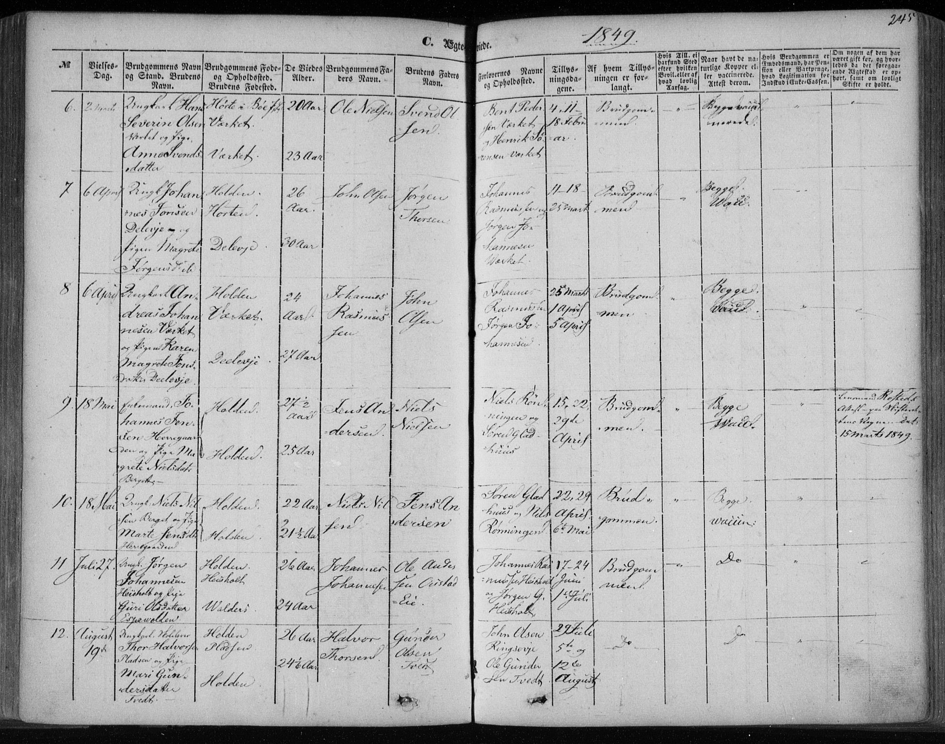 Holla kirkebøker, AV/SAKO-A-272/F/Fa/L0005: Parish register (official) no. 5, 1849-1860, p. 245