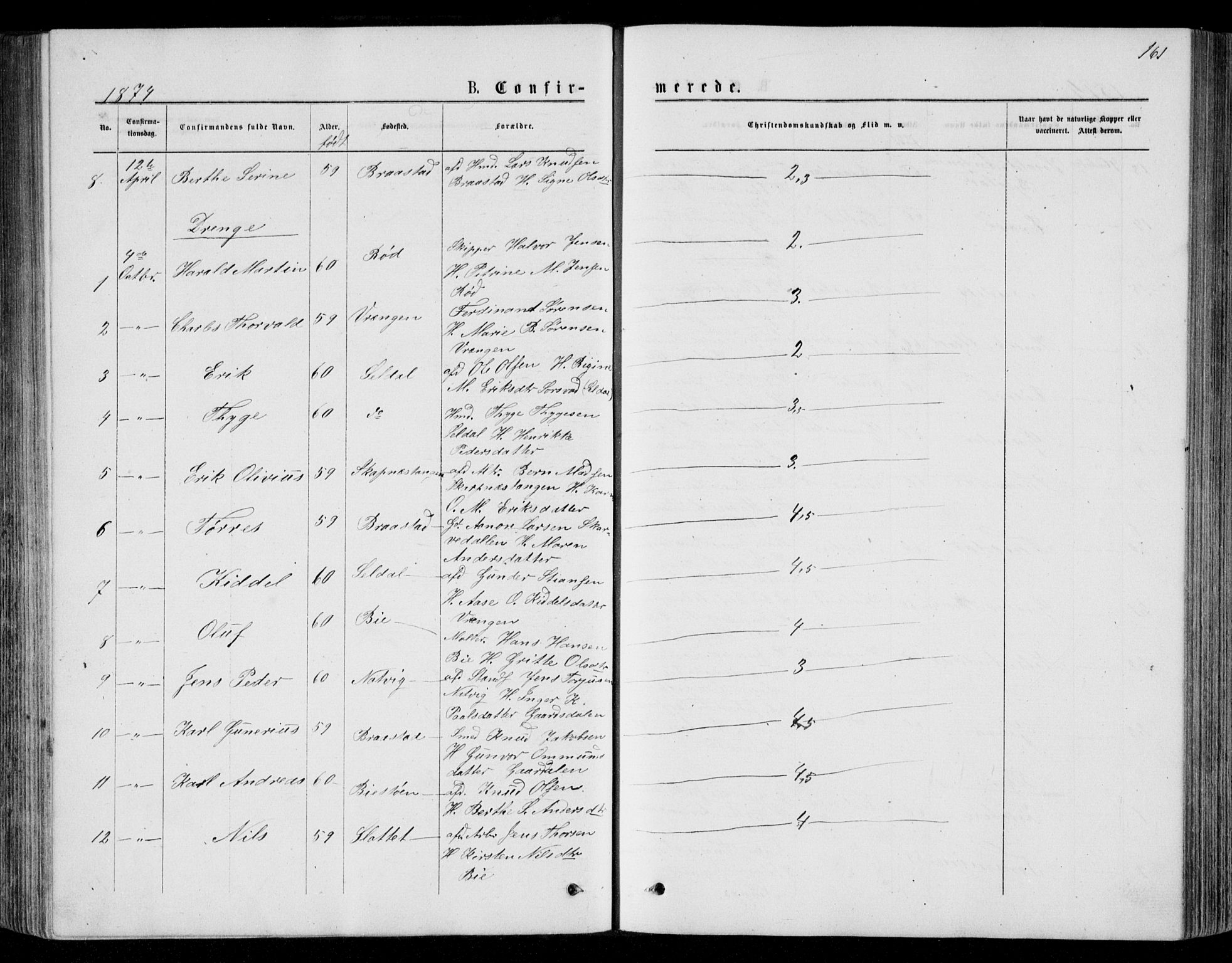 Øyestad sokneprestkontor, AV/SAK-1111-0049/F/Fb/L0008: Parish register (copy) no. B 8, 1872-1886, p. 161