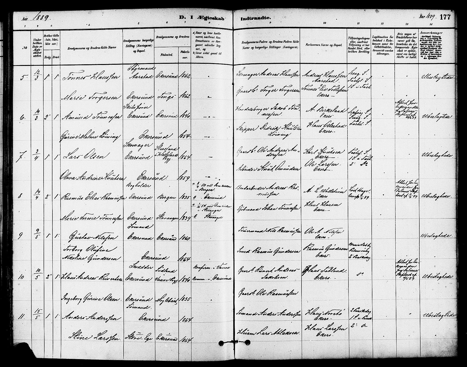 Eigersund sokneprestkontor, AV/SAST-A-101807/S08/L0015: Parish register (official) no. A 15, 1879-1892, p. 177