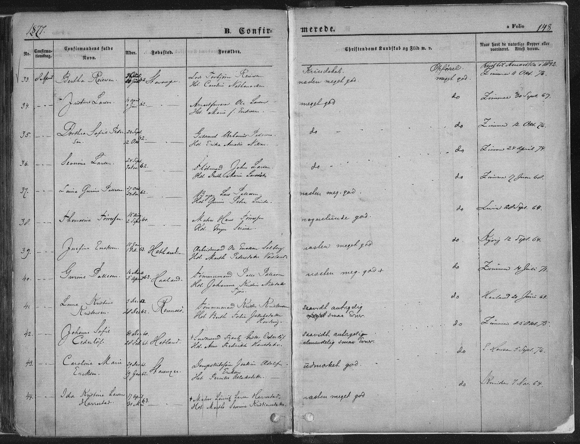 Domkirken sokneprestkontor, SAST/A-101812/001/30/30BA/L0018: Parish register (official) no. A 17, 1857-1877, p. 148