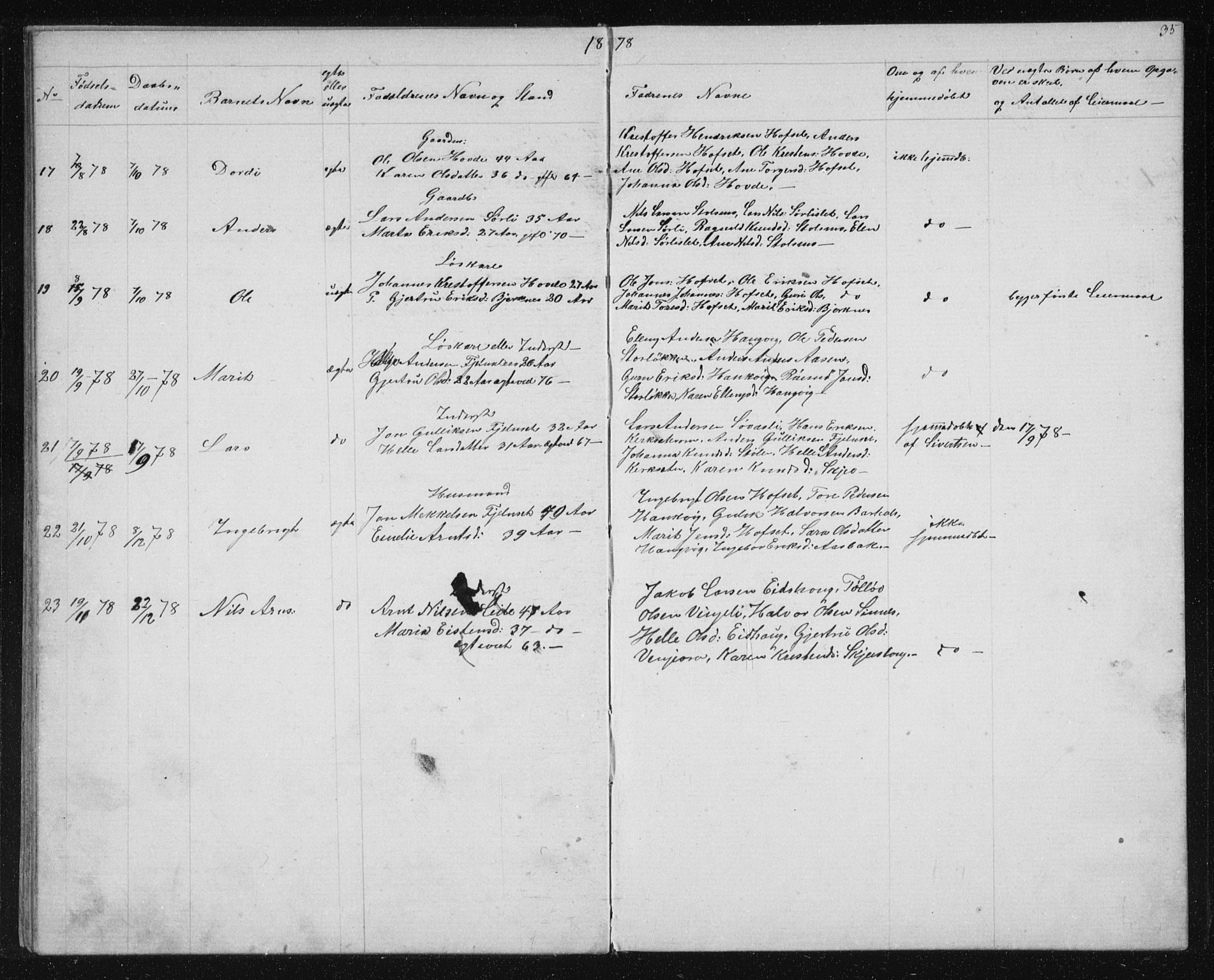 Ministerialprotokoller, klokkerbøker og fødselsregistre - Sør-Trøndelag, SAT/A-1456/631/L0513: Parish register (copy) no. 631C01, 1869-1879, p. 35