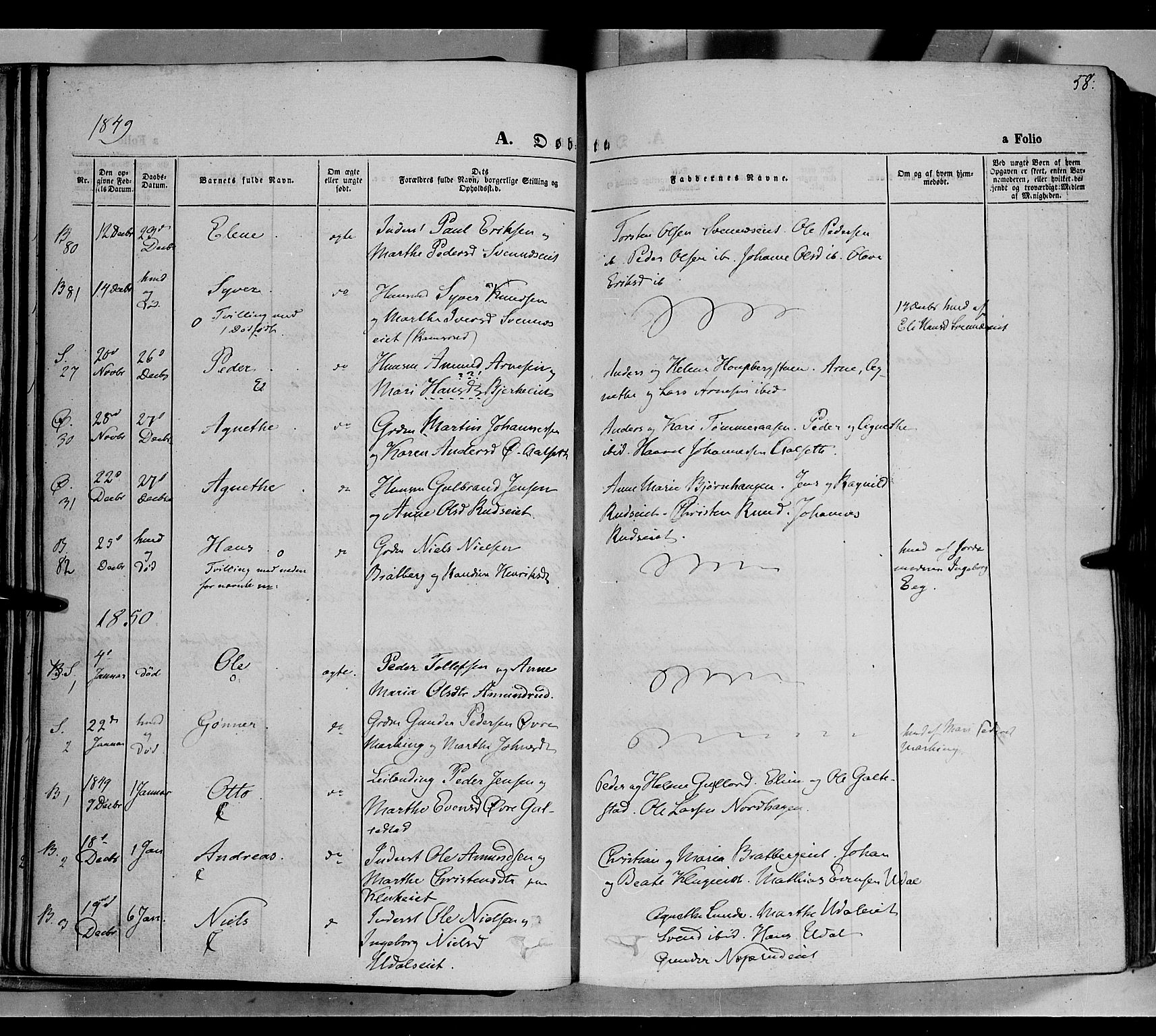 Biri prestekontor, SAH/PREST-096/H/Ha/Haa/L0005: Parish register (official) no. 5, 1843-1854, p. 58