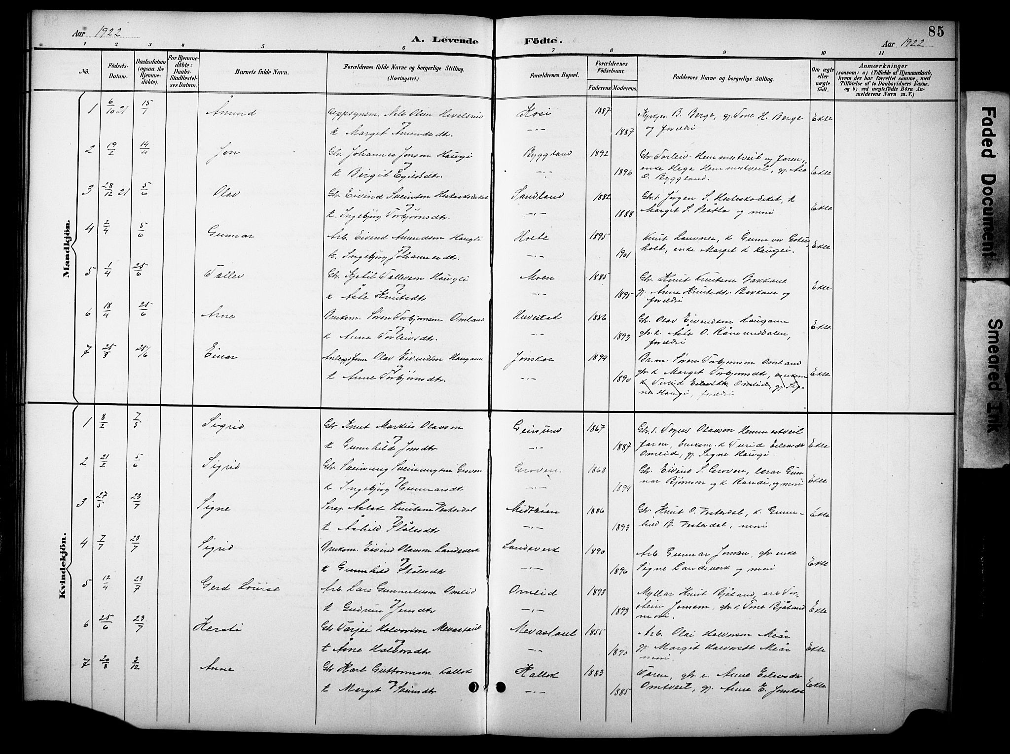 Kviteseid kirkebøker, SAKO/A-276/G/Gb/L0003: Parish register (copy) no. II 3, 1893-1933, p. 85