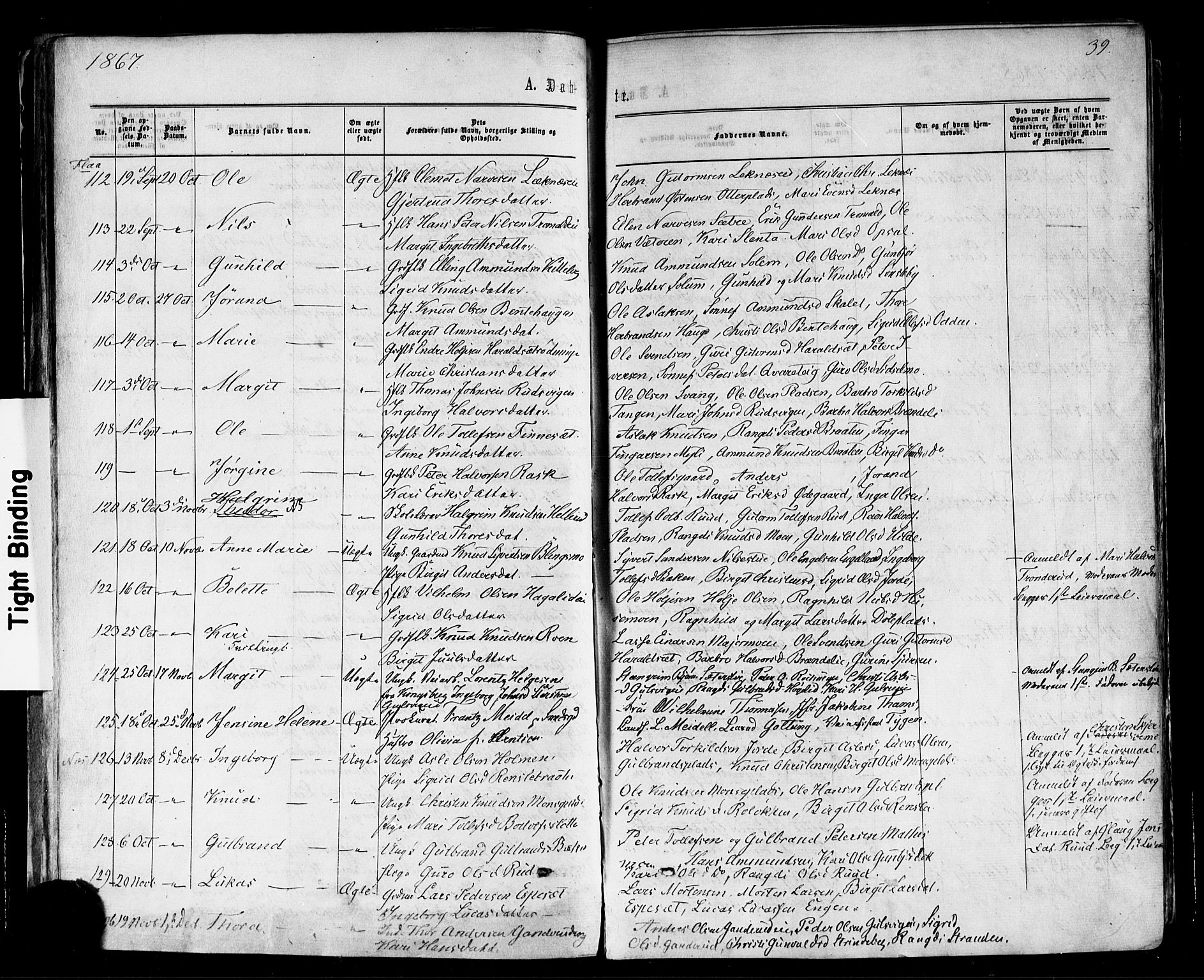 Nes kirkebøker, SAKO/A-236/F/Fa/L0010: Parish register (official) no. 10, 1864-1880, p. 39