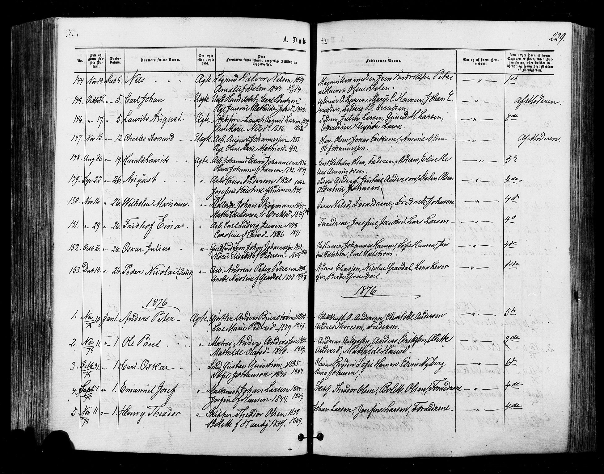 Halden prestekontor Kirkebøker, SAO/A-10909/F/Fa/L0009: Parish register (official) no. I 9, 1866-1877, p. 229