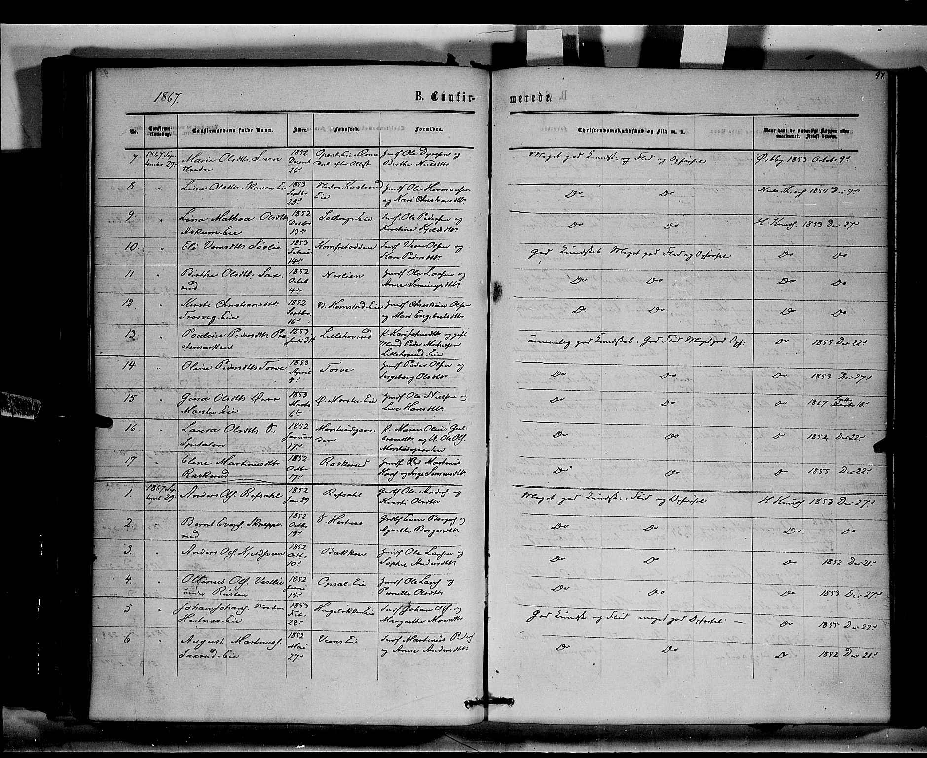 Stange prestekontor, SAH/PREST-002/K/L0014: Parish register (official) no. 14, 1862-1879, p. 97