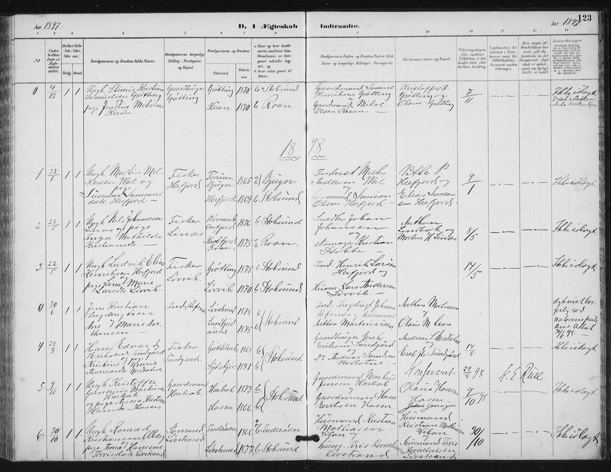 Ministerialprotokoller, klokkerbøker og fødselsregistre - Sør-Trøndelag, SAT/A-1456/656/L0698: Parish register (copy) no. 656C04, 1890-1904, p. 123
