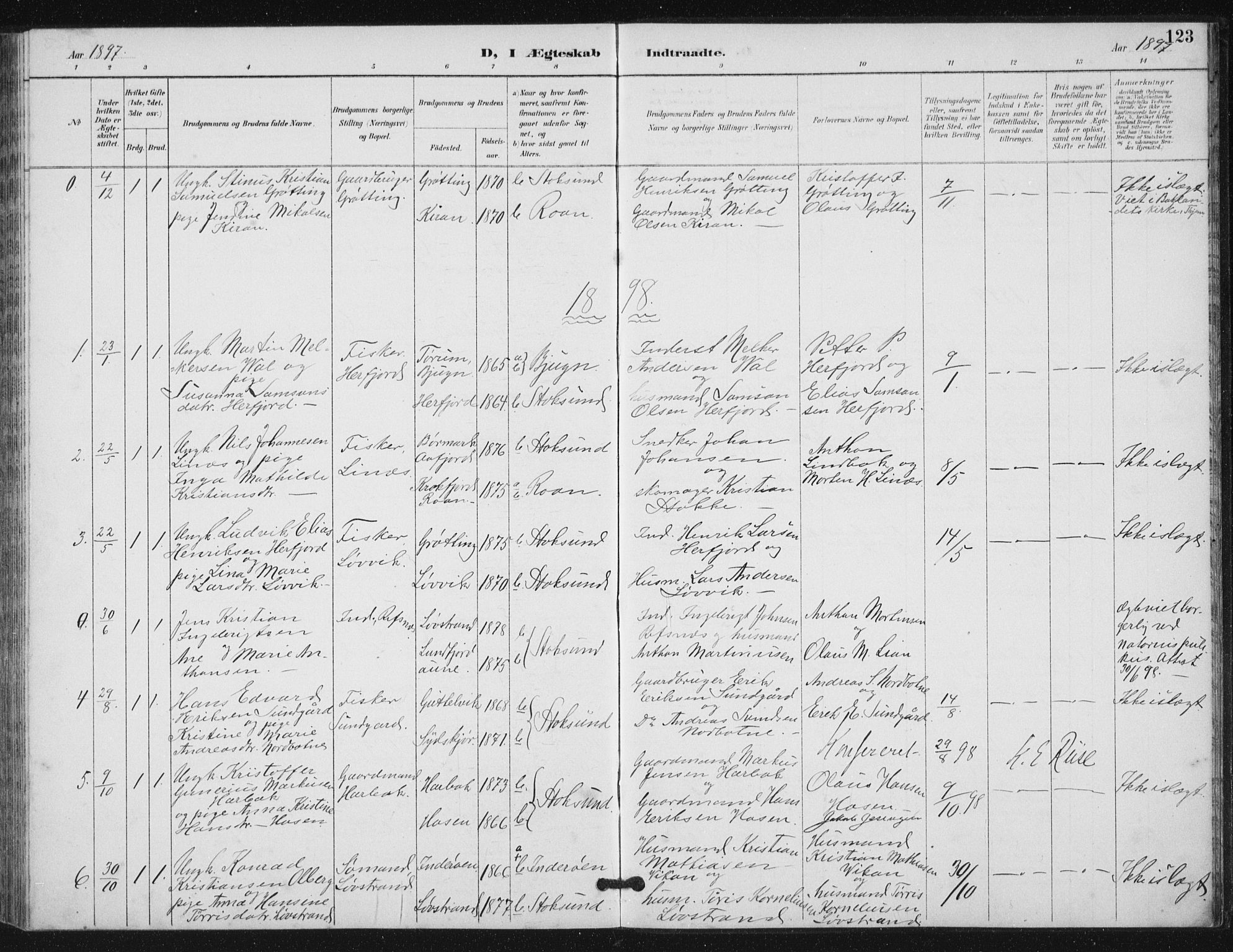 Ministerialprotokoller, klokkerbøker og fødselsregistre - Sør-Trøndelag, AV/SAT-A-1456/656/L0698: Parish register (copy) no. 656C04, 1890-1904, p. 123