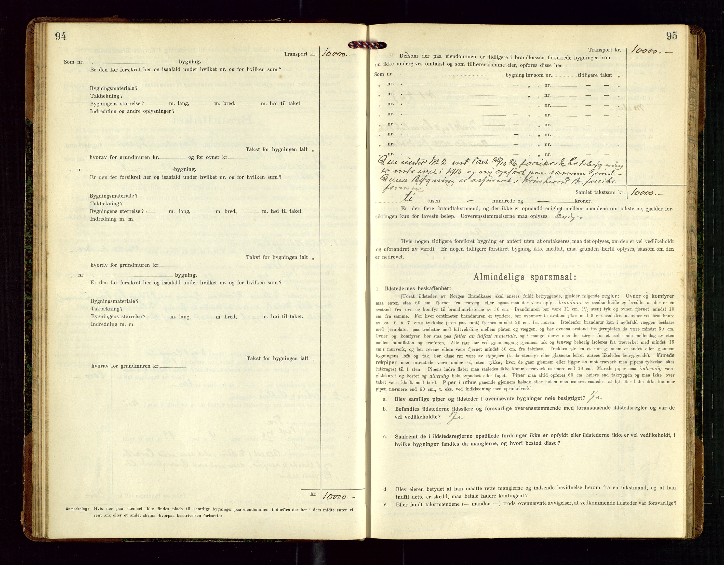 Nedstrand lensmannskontor, SAST/A-100236/Gob/L0002: "Brandtakstprotokol for Nerstrand lensmandsdistrikt Rogaland Fylke", 1916-1949, p. 94-95
