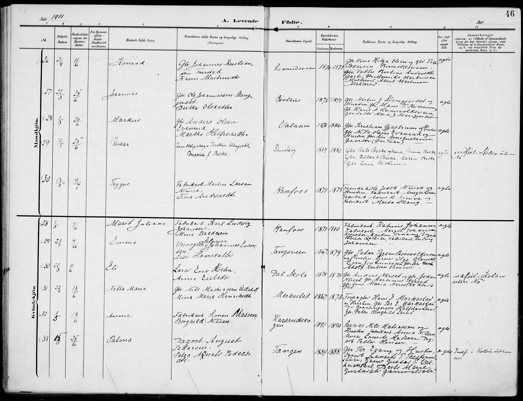 Vestre Toten prestekontor, AV/SAH-PREST-108/H/Ha/Haa/L0014: Parish register (official) no. 14, 1907-1920, p. 46