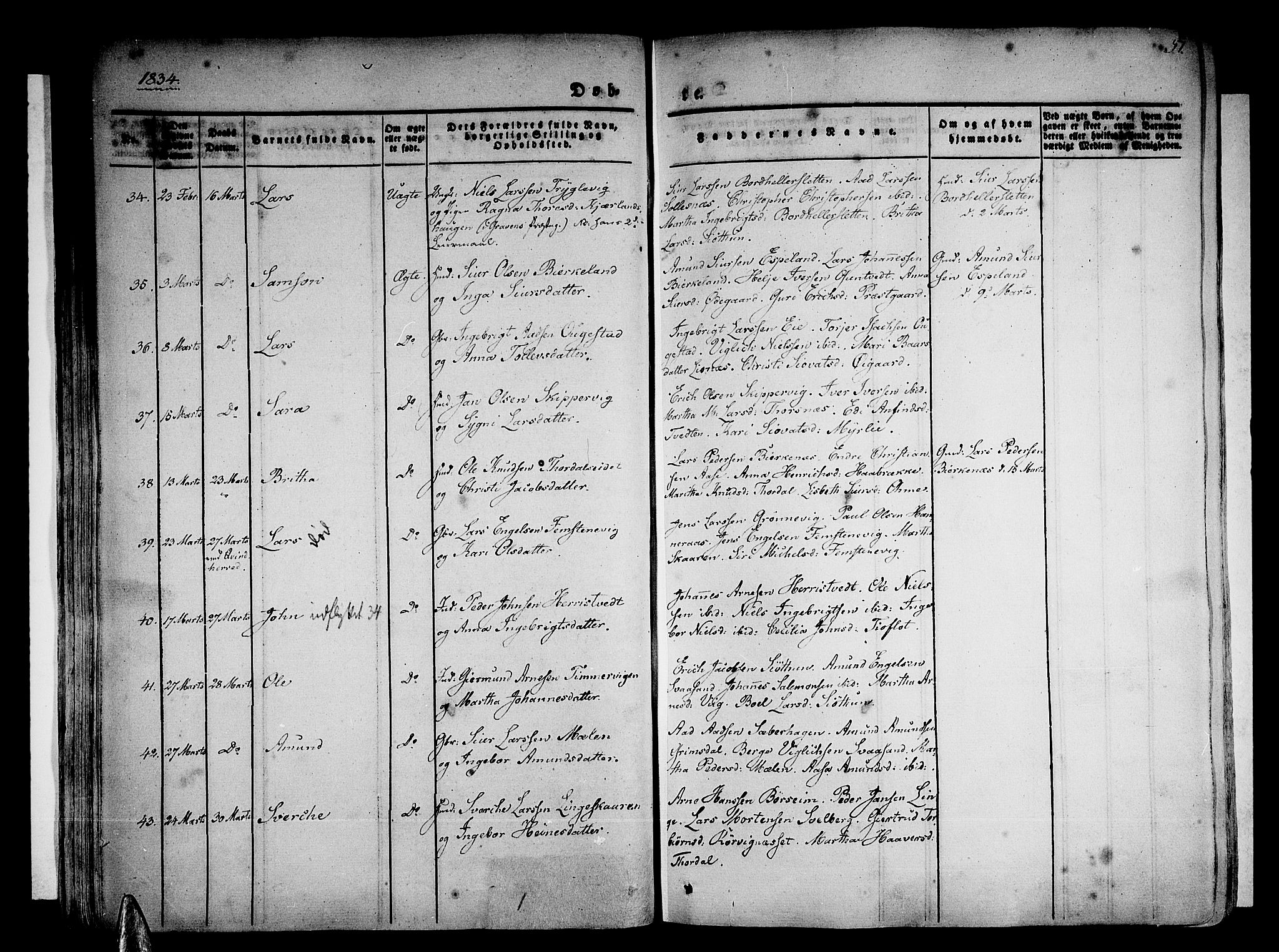 Strandebarm sokneprestembete, SAB/A-78401/H/Haa: Parish register (official) no. A 6, 1826-1843, p. 57