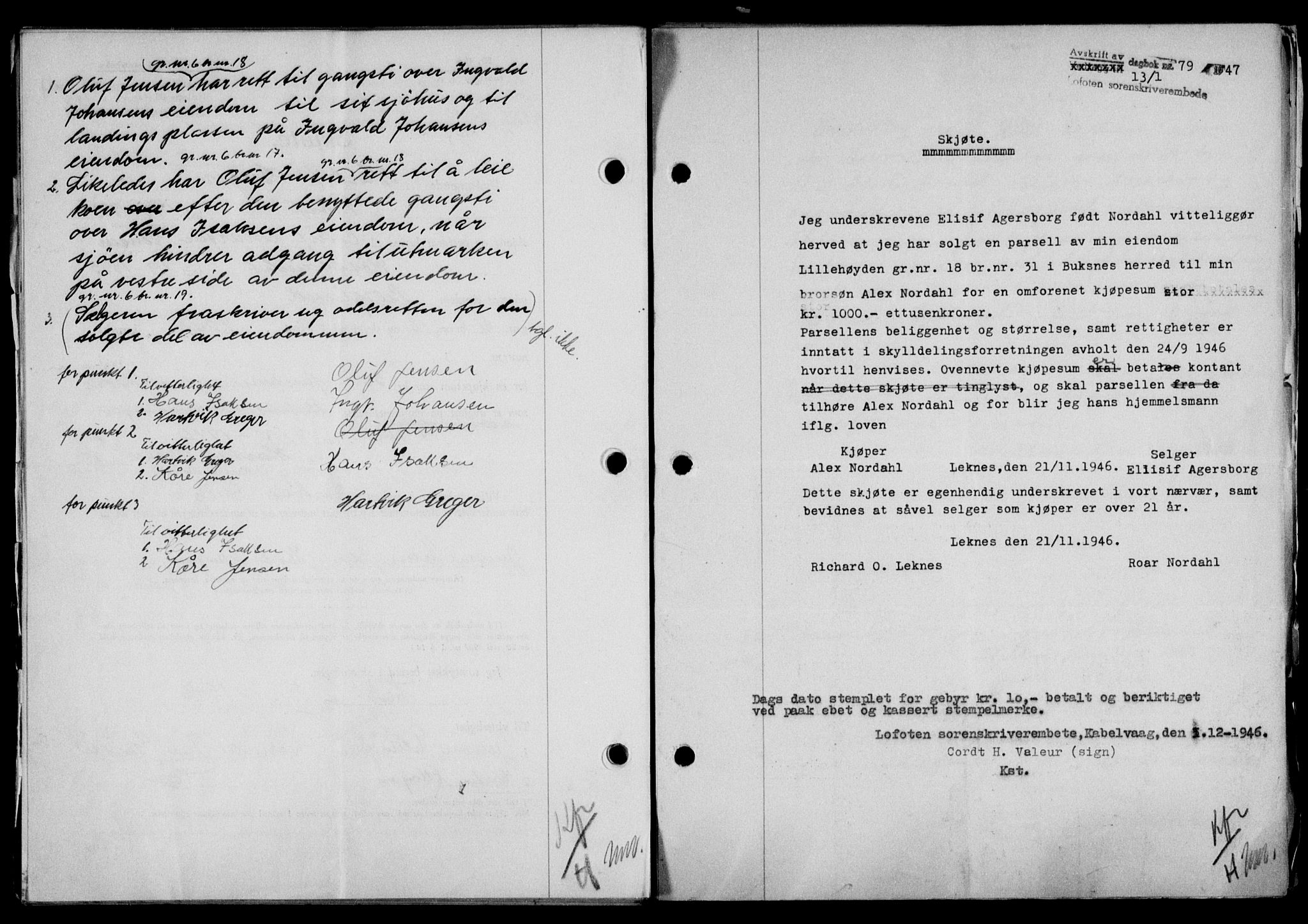 Lofoten sorenskriveri, SAT/A-0017/1/2/2C/L0015a: Mortgage book no. 15a, 1946-1947, Diary no: : 79/1947