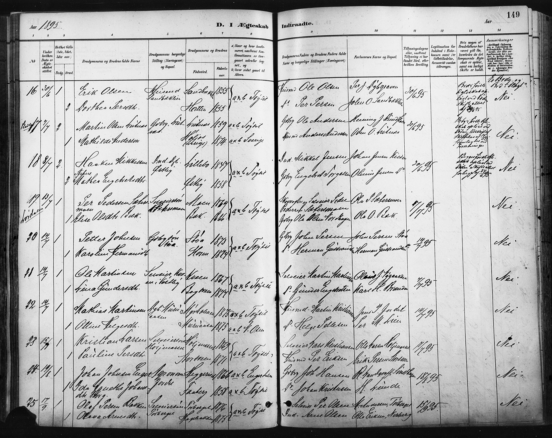 Trysil prestekontor, AV/SAH-PREST-046/H/Ha/Haa/L0009: Parish register (official) no. 9, 1881-1897, p. 149