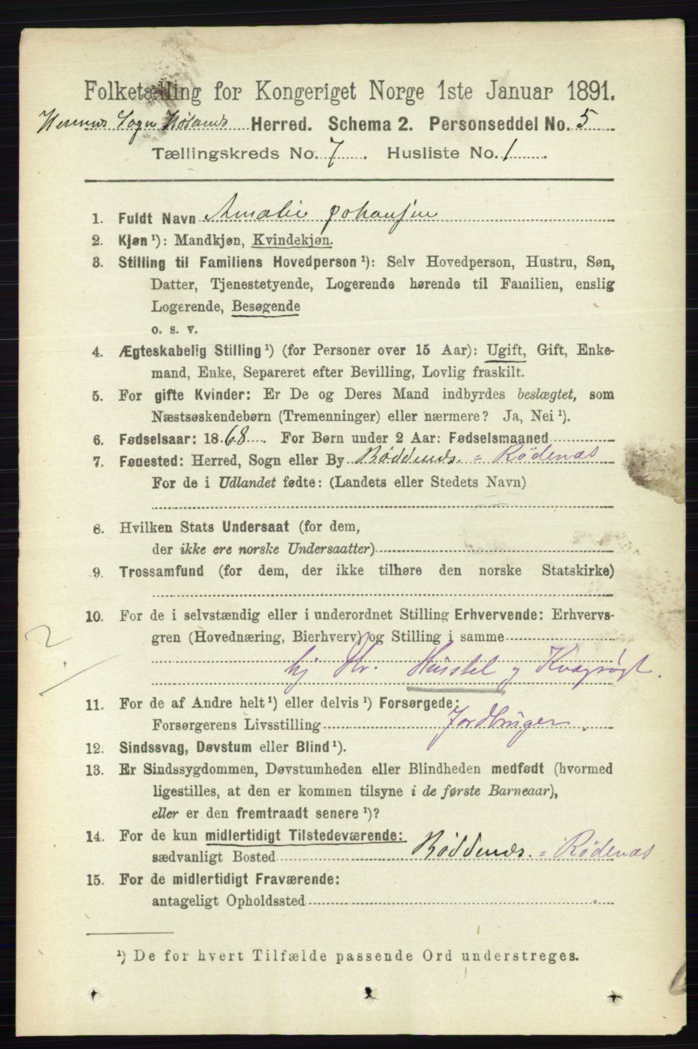 RA, 1891 census for 0221 Høland, 1891, p. 4920