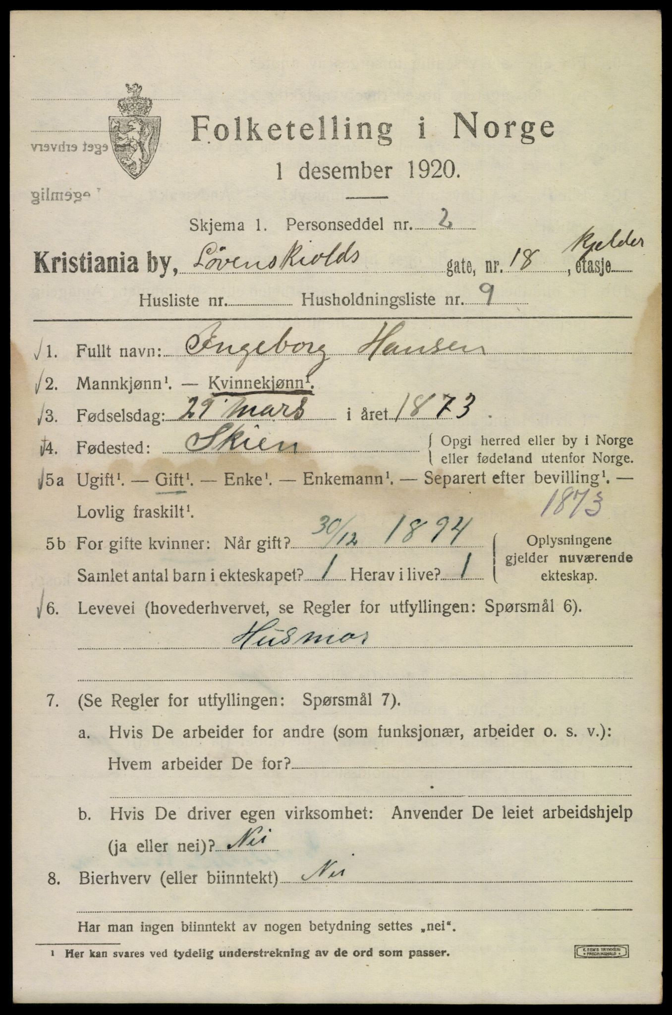 SAO, 1920 census for Kristiania, 1920, p. 369075