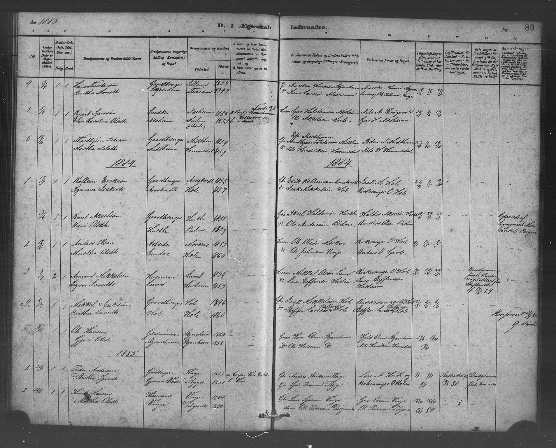Vossestrand Sokneprestembete, AV/SAB-A-79101/H/Hab: Parish register (copy) no. B 3, 1880-1907, p. 89