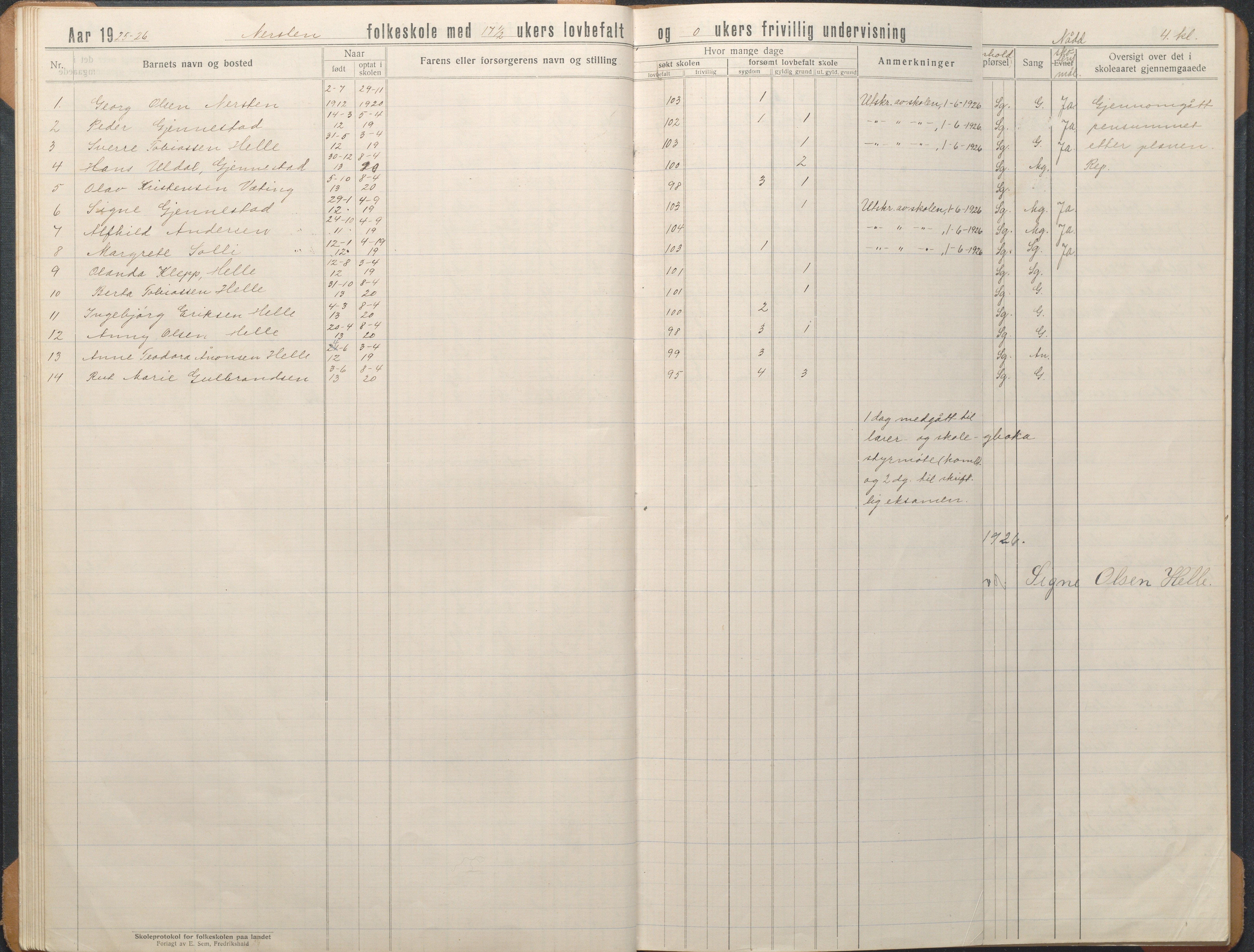 Øyestad kommune frem til 1979, AAKS/KA0920-PK/06/06L/L0004: Skoleprotokoll, 1920-1960