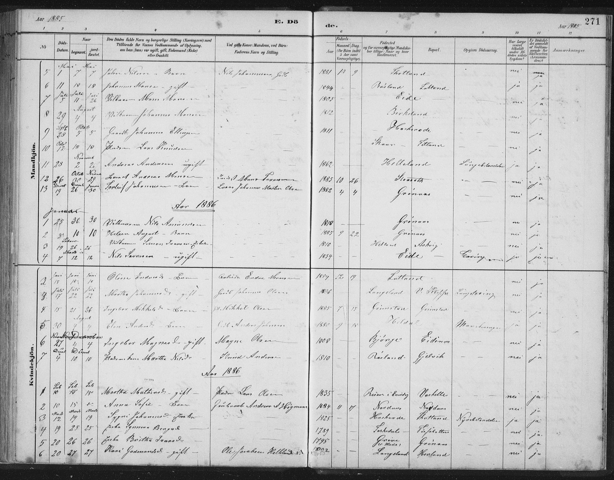 Hosanger sokneprestembete, AV/SAB-A-75801/H/Hab: Parish register (copy) no. A 3 II, 1882-1903, p. 271