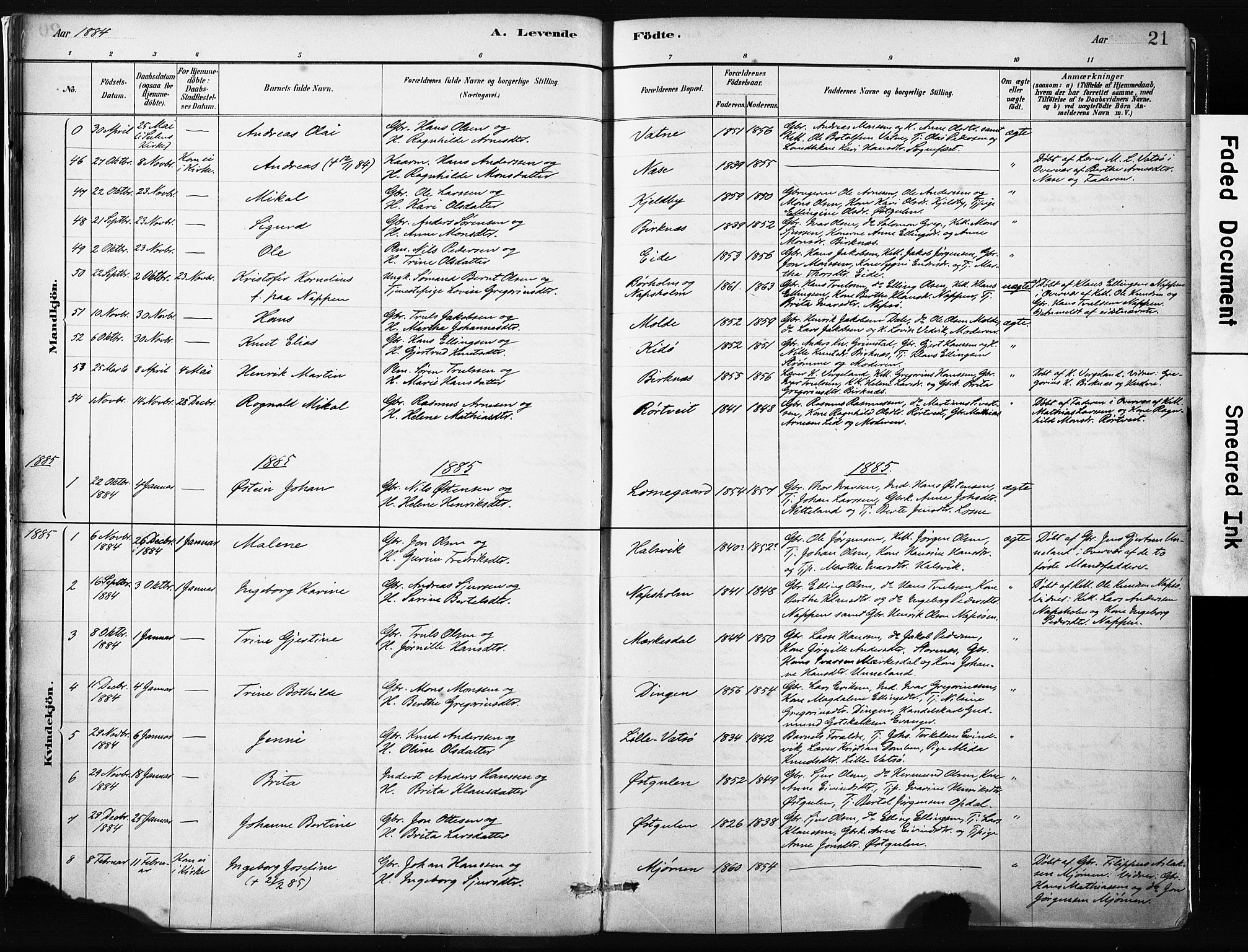 Gulen sokneprestembete, SAB/A-80201/H/Haa/Haab/L0001: Parish register (official) no. B 1, 1881-1905, p. 21