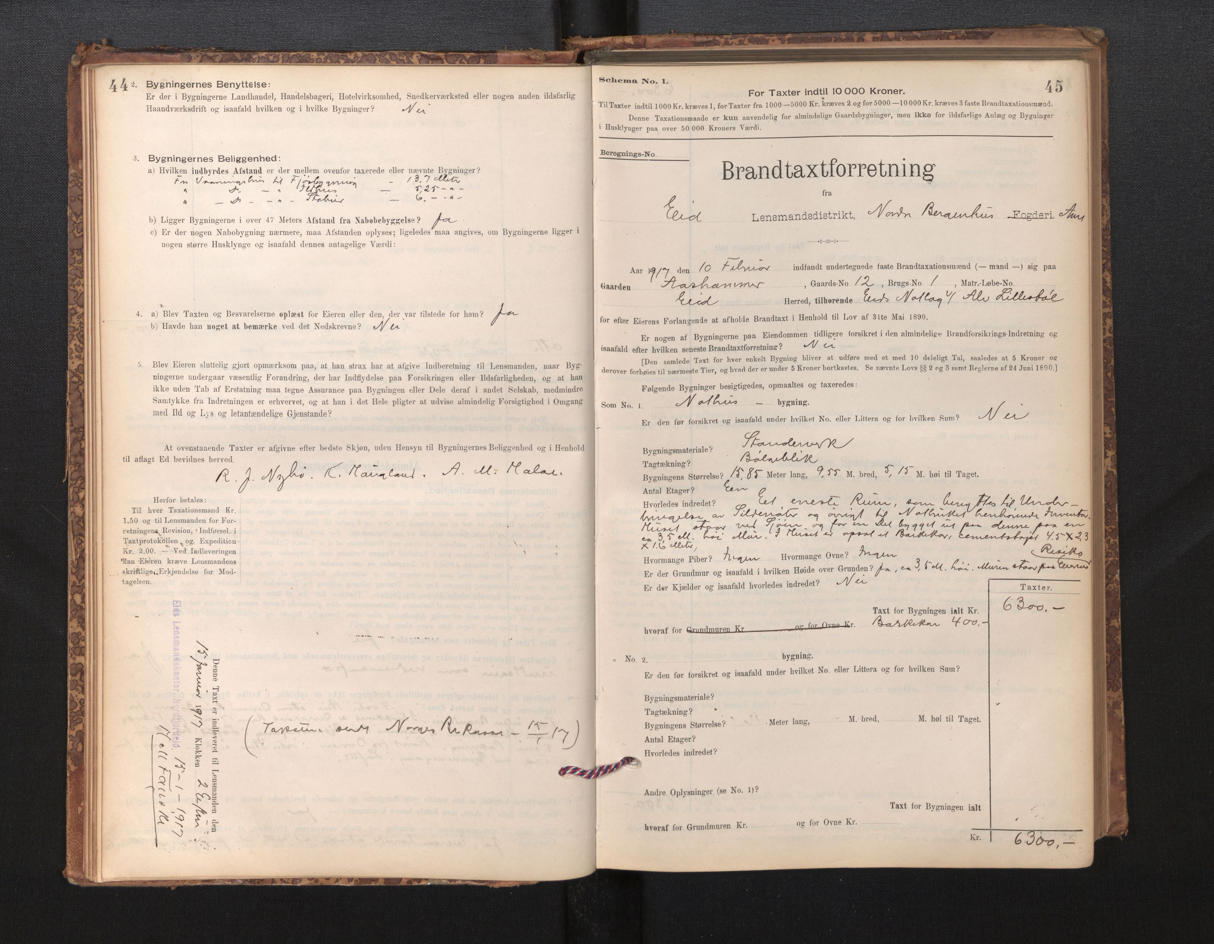 Lensmannen i Eid, AV/SAB-A-27001/0012/L0007: Branntakstprotokoll, skjematakst, 1896-1929, p. 44-45