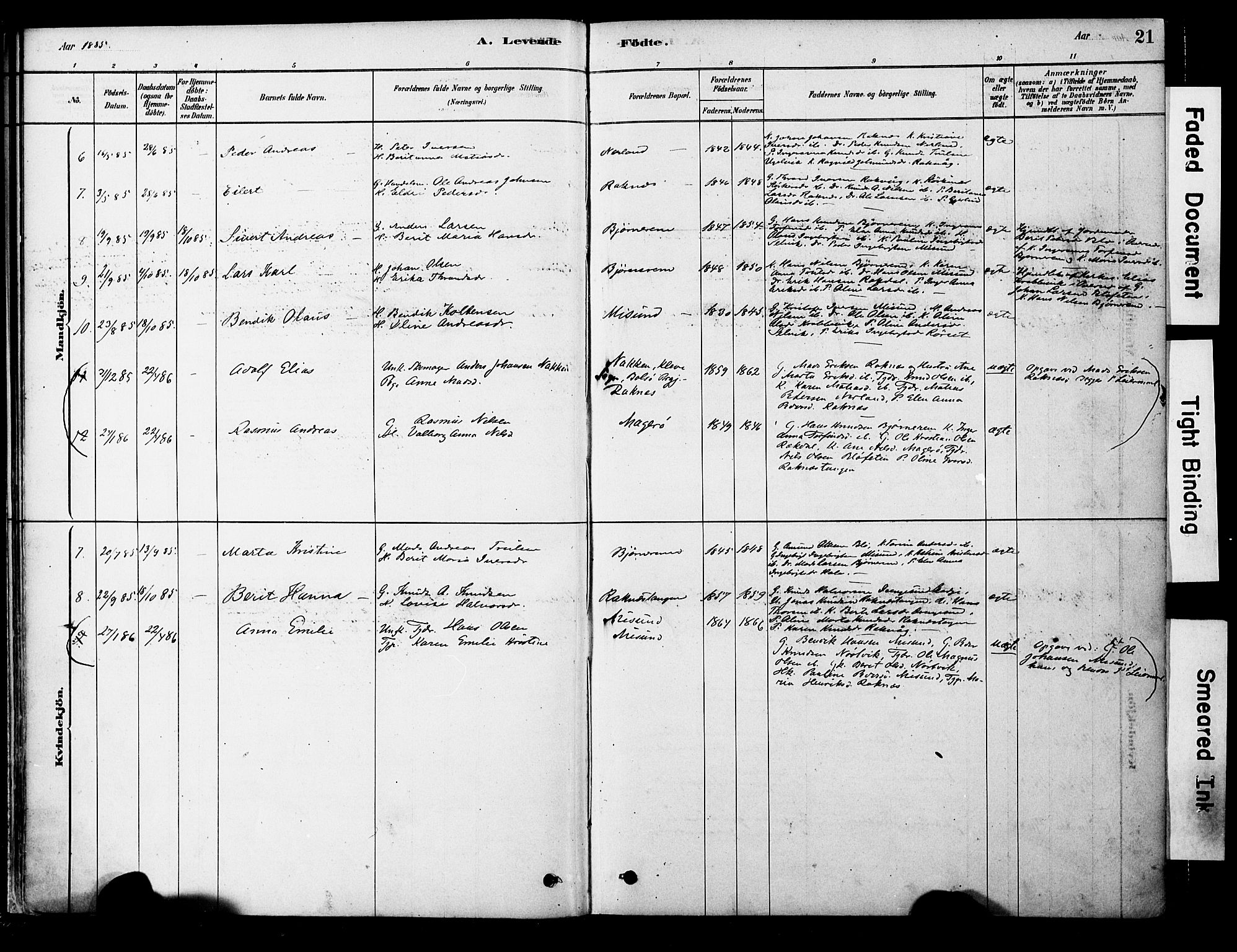 Ministerialprotokoller, klokkerbøker og fødselsregistre - Møre og Romsdal, AV/SAT-A-1454/563/L0736: Parish register (official) no. 563A01, 1878-1903, p. 21