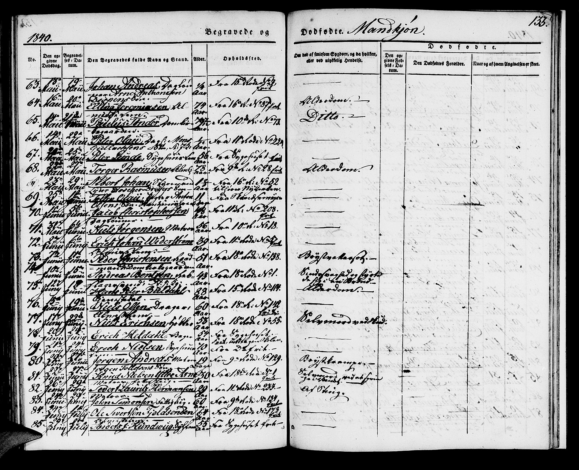 Domkirken sokneprestembete, SAB/A-74801/H/Haa/L0015: Parish register (official) no. A 14, 1835-1840, p. 133