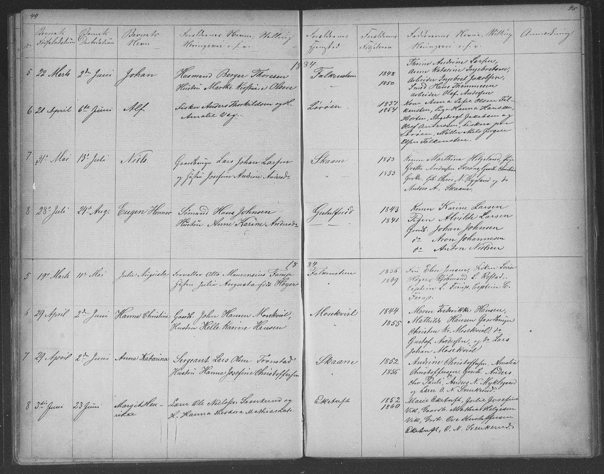 Borre kirkebøker, AV/SAKO-A-338/G/Gb/L0002: Parish register (copy) no. II 2, 1878-1892, p. 44-45