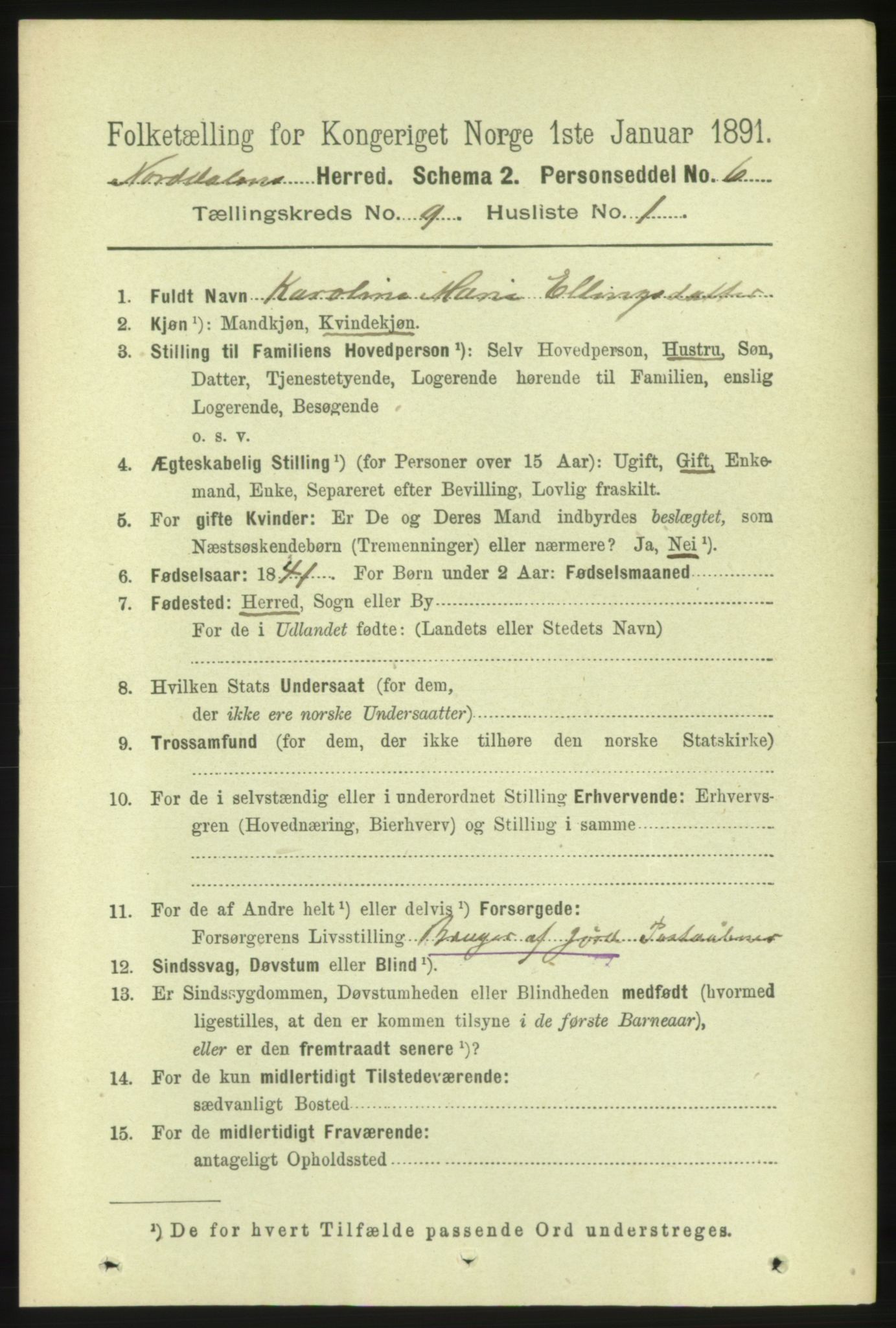 RA, 1891 census for 1524 Norddal, 1891, p. 1852