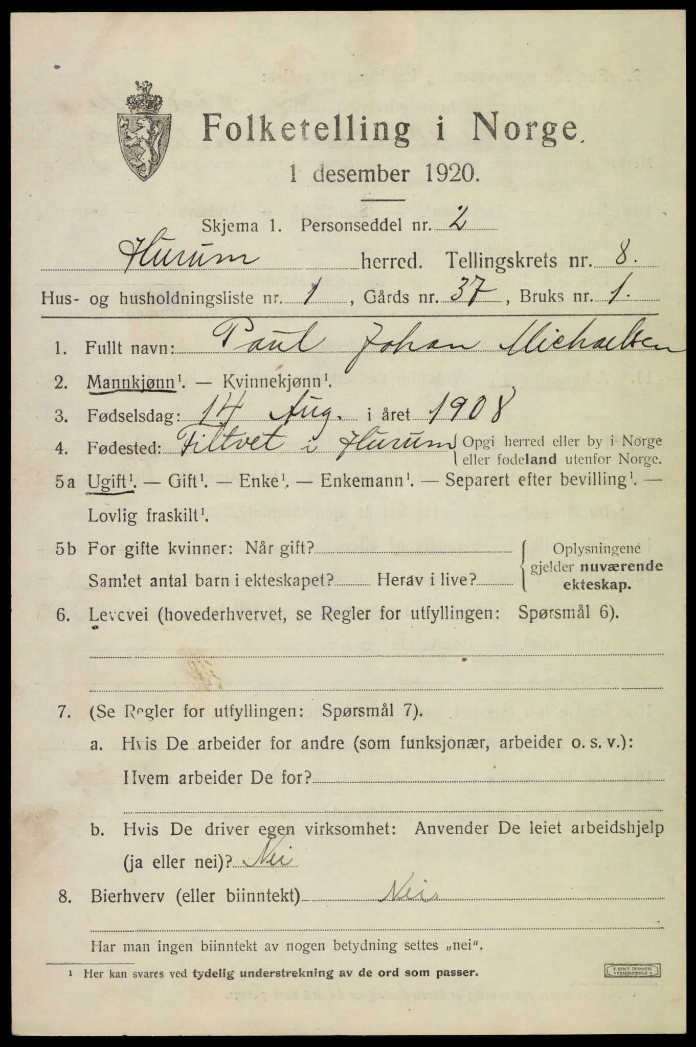 SAKO, 1920 census for Hurum, 1920, p. 10238