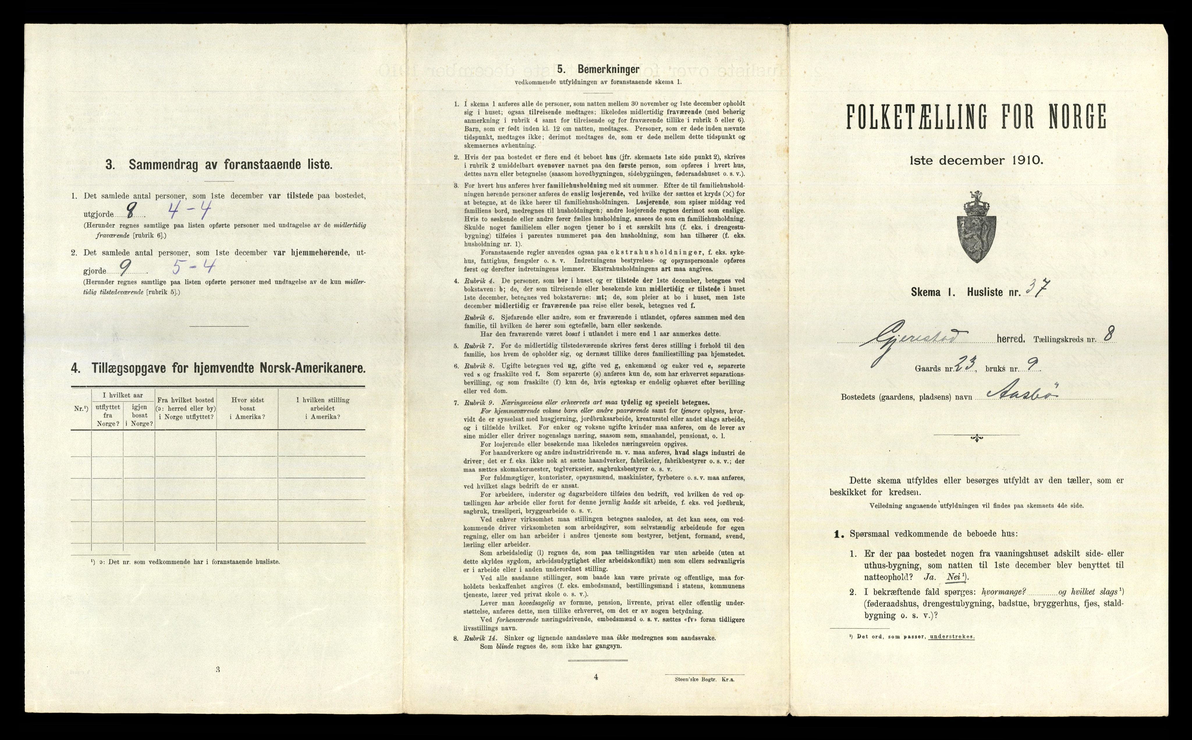 RA, 1910 census for Gjerstad, 1910, p. 701