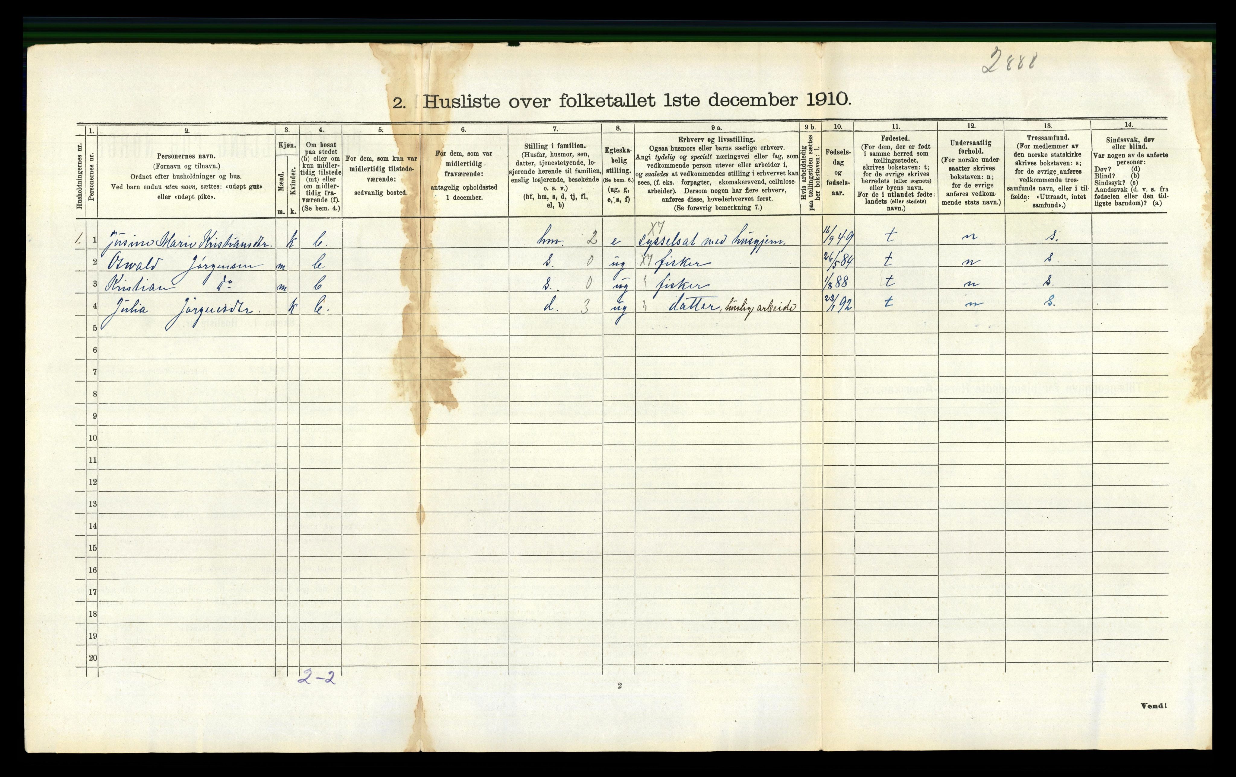 RA, 1910 census for Høvåg, 1910, p. 308