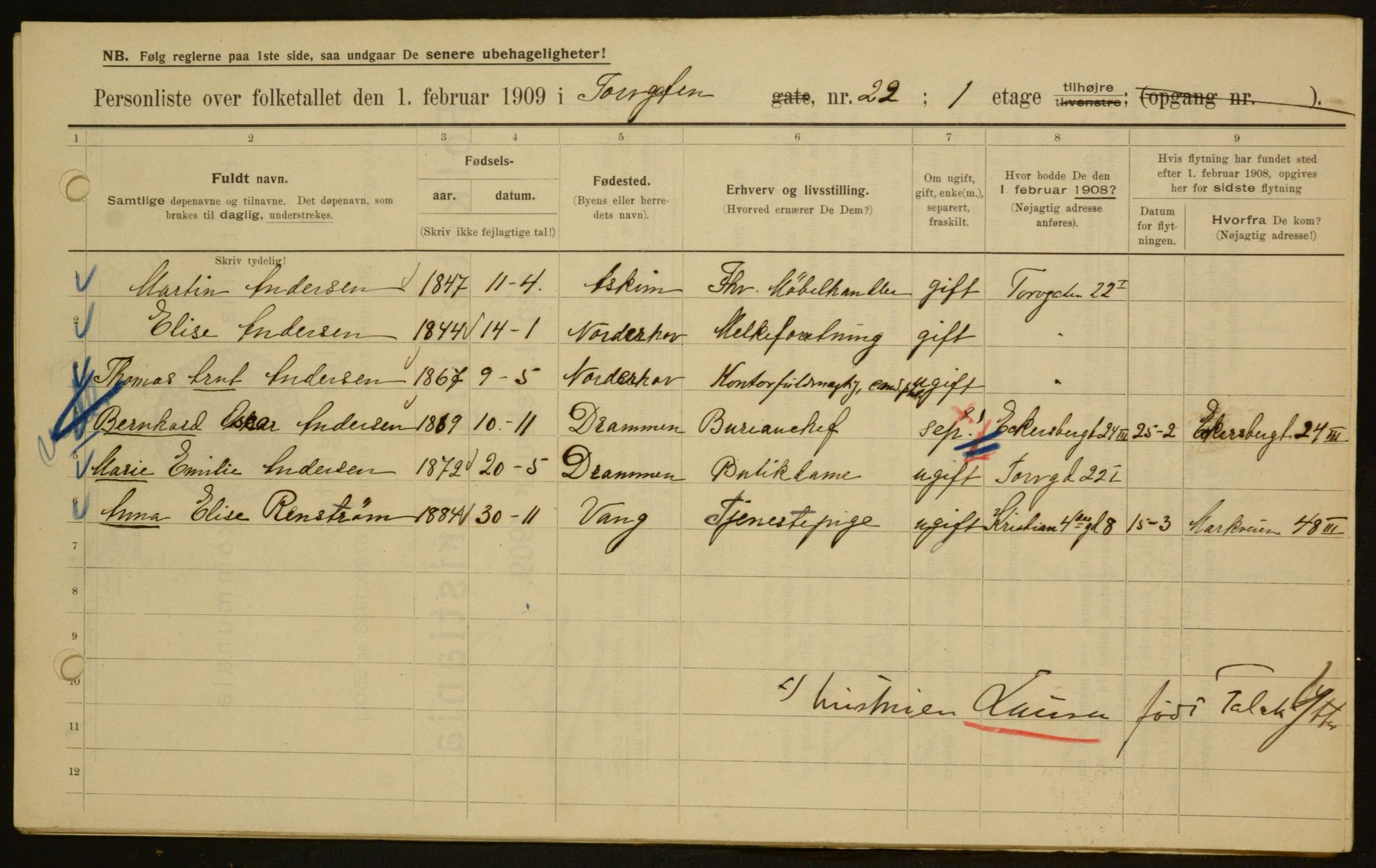 OBA, Municipal Census 1909 for Kristiania, 1909, p. 103486