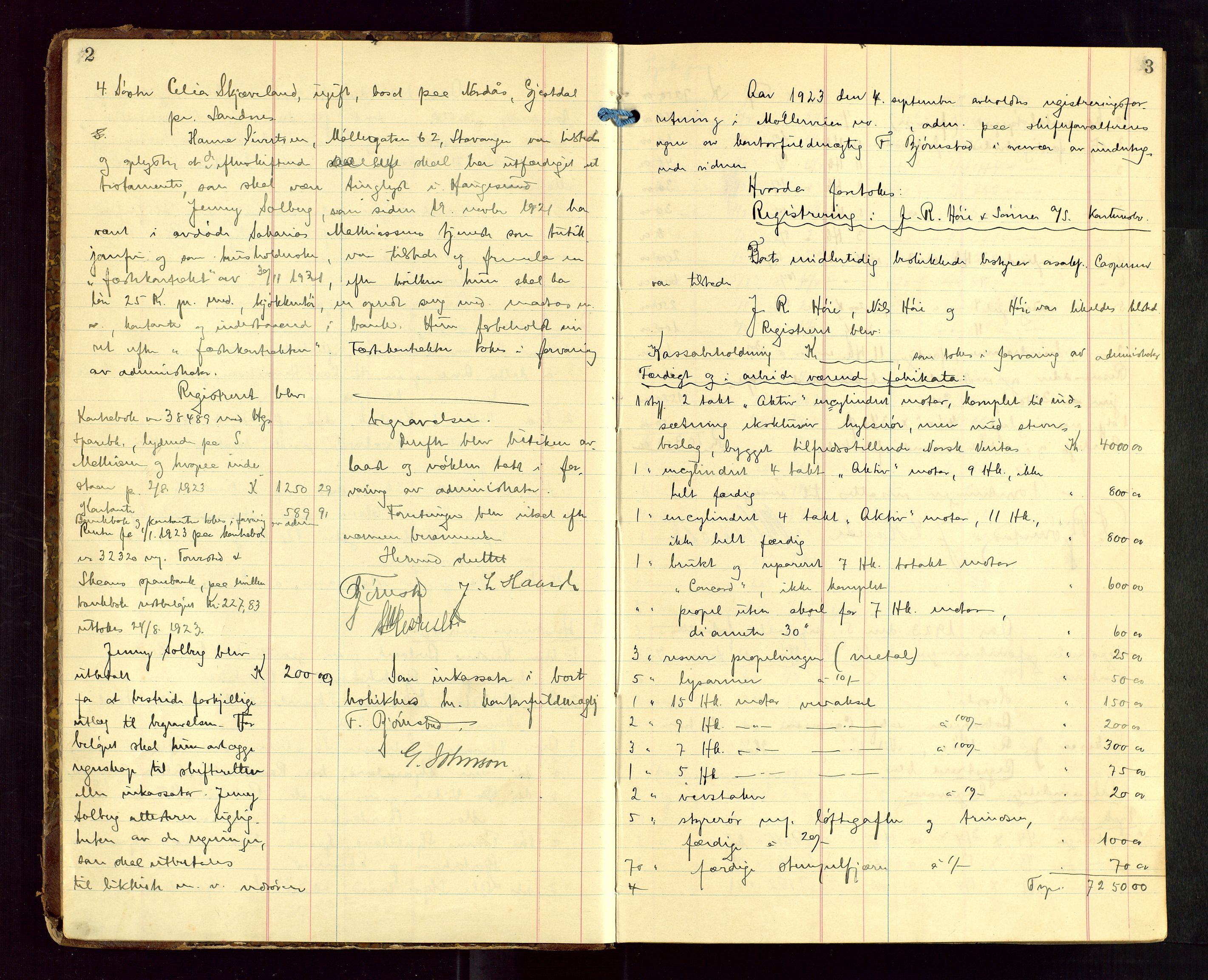 Haugesund tingrett, AV/SAST-A-101415/01/IV/IVB/L0005: Skifteregistreringsprotokoll, med register, 1923-1929, p. 2-3