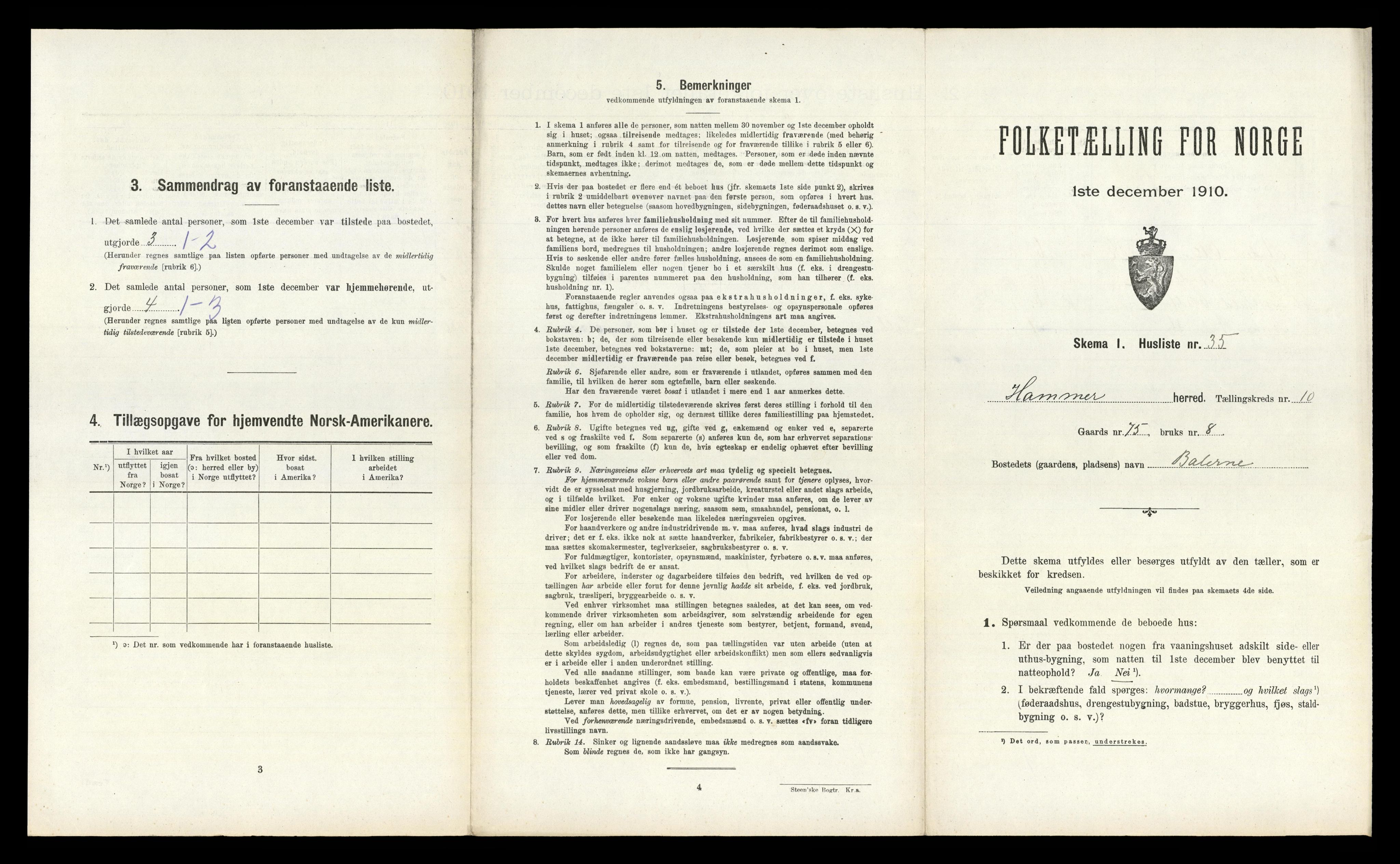 RA, 1910 census for Hamre, 1910, p. 858