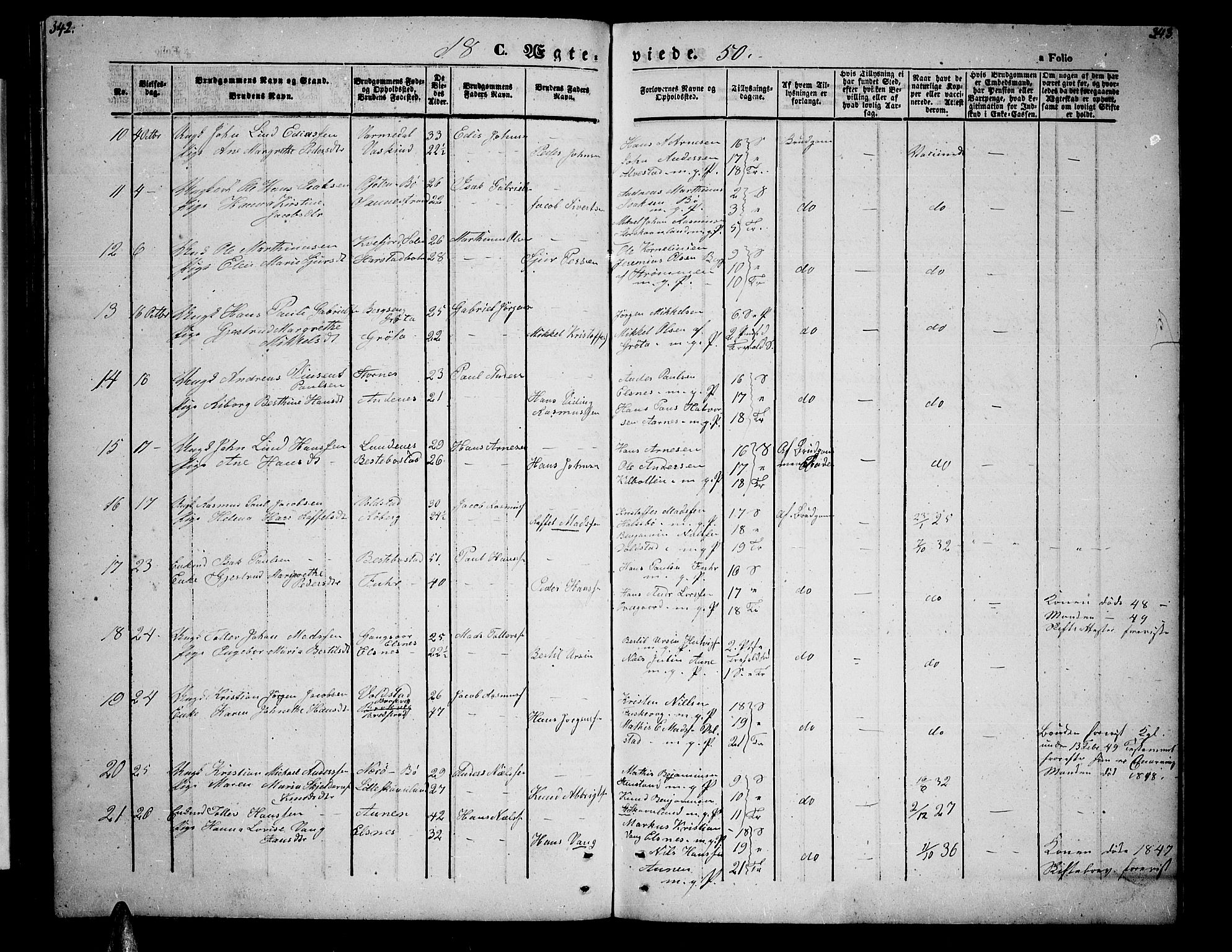 Trondenes sokneprestkontor, SATØ/S-1319/H/Hb/L0006klokker: Parish register (copy) no. 6, 1845-1855, p. 342-343