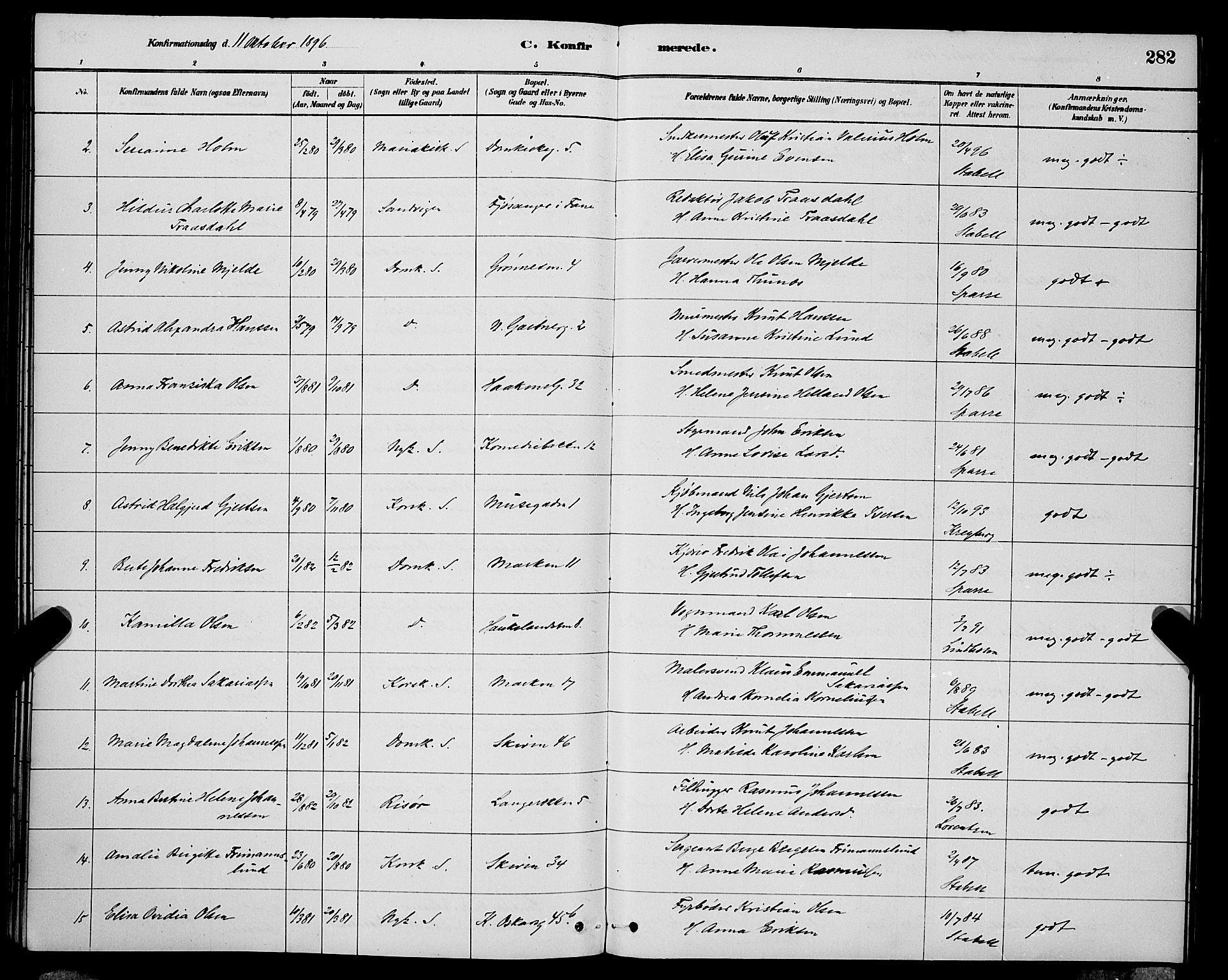 Domkirken sokneprestembete, AV/SAB-A-74801/H/Hab/L0024: Parish register (copy) no. C 4, 1880-1899, p. 282